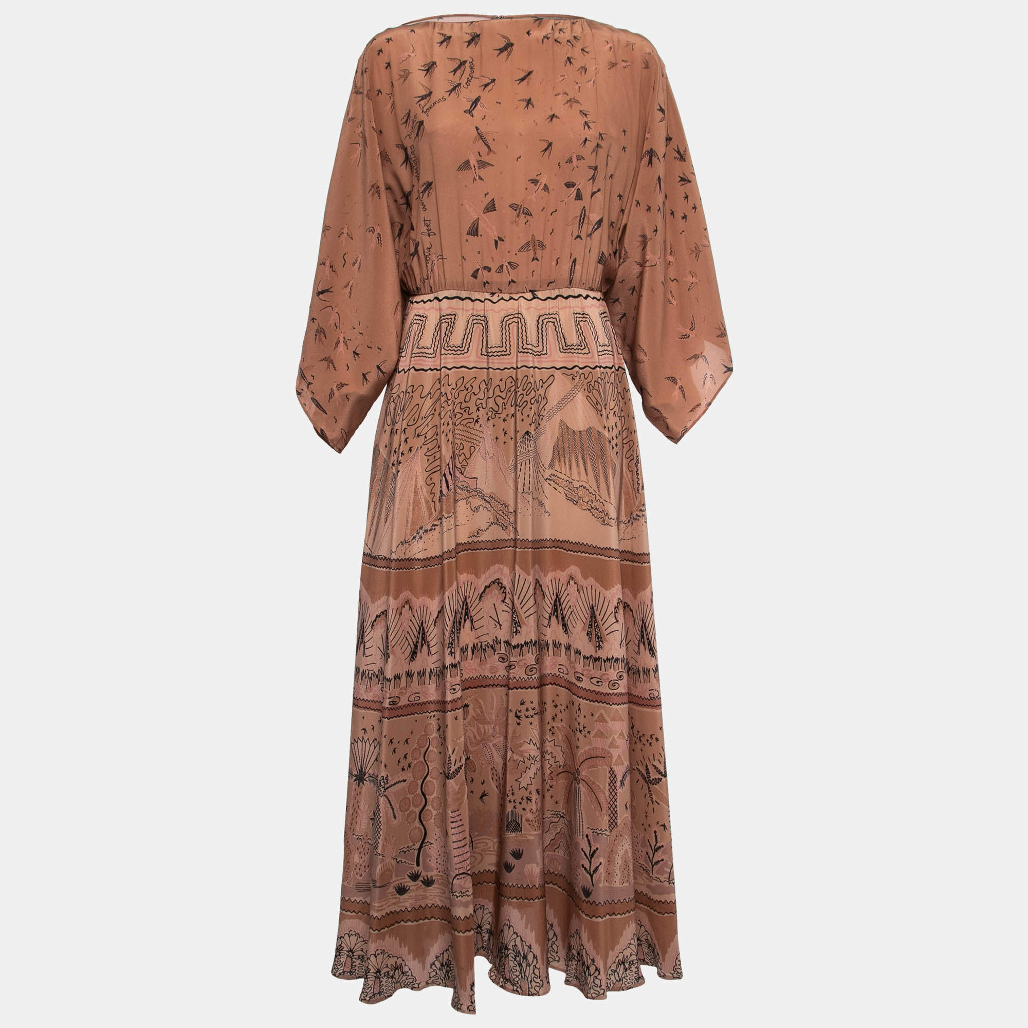 Pre Owned Valentino Brown Printed Silk Maxi Dress M