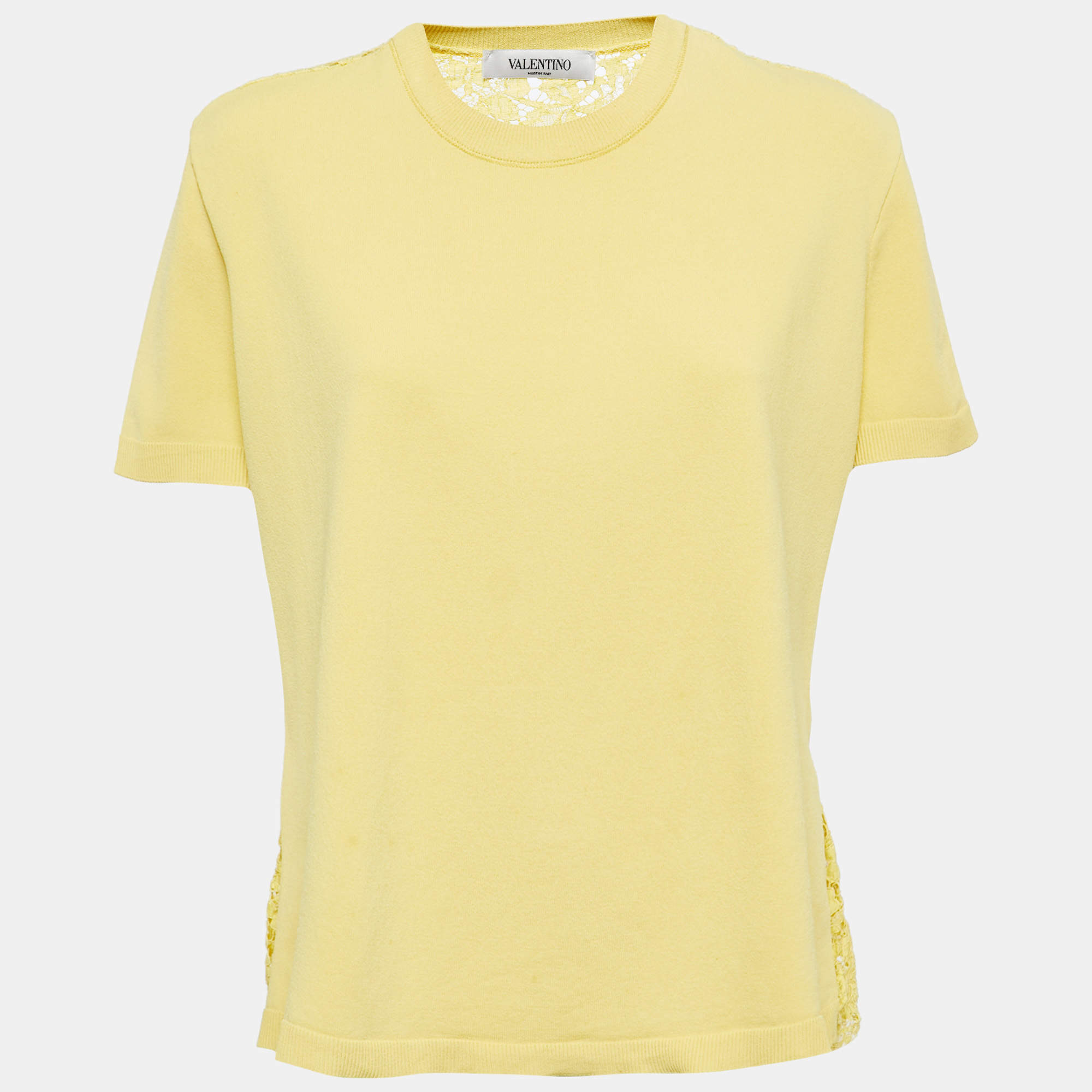 Pre Owned Valentino Yellow Knit & Lace Contrast Top XL