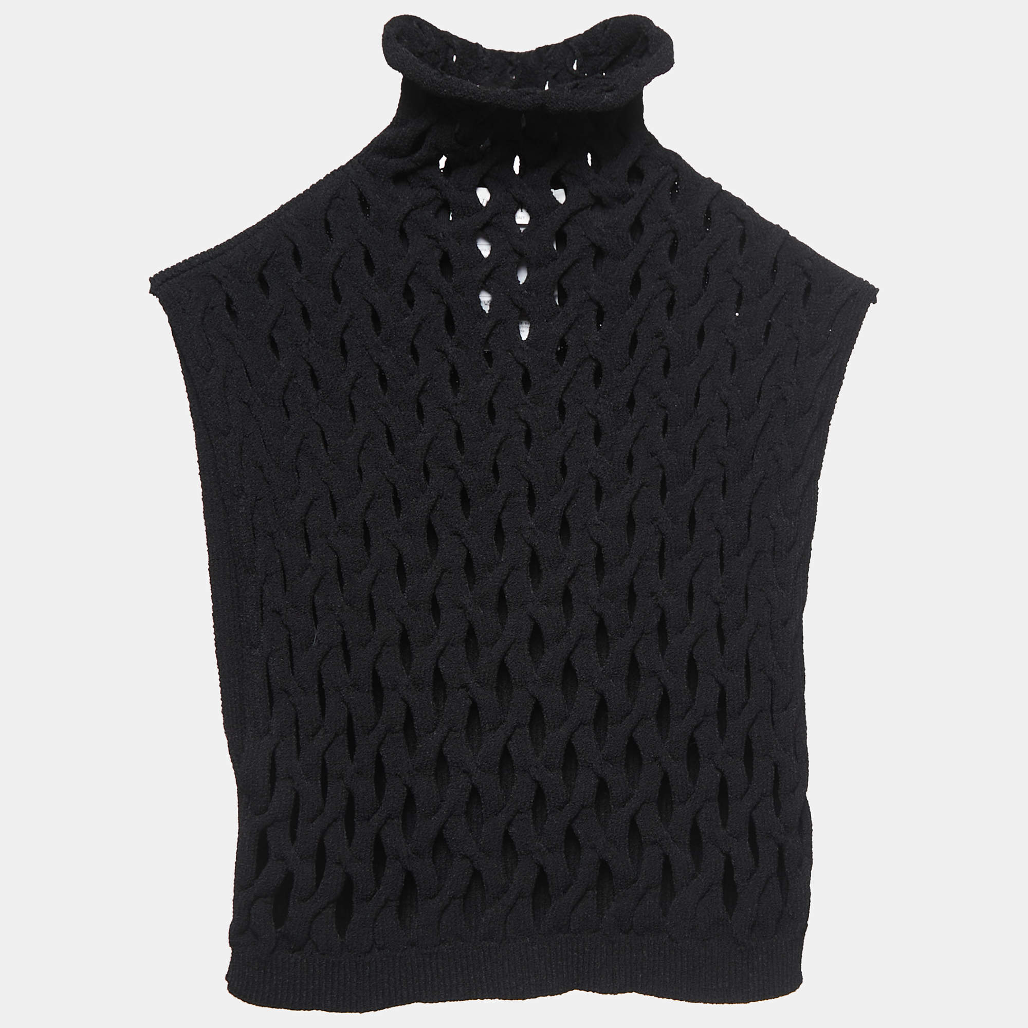 Pre Owned Valentino Black Rib Knit High Neck Sleeveless Crop Top L