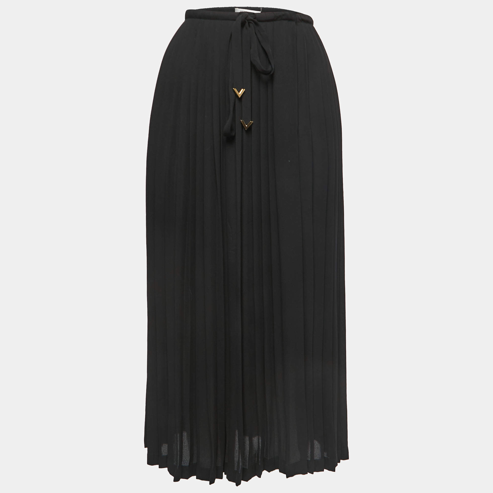 Pre Owned Valentino Black Crepe Pleated Midi Skirt M