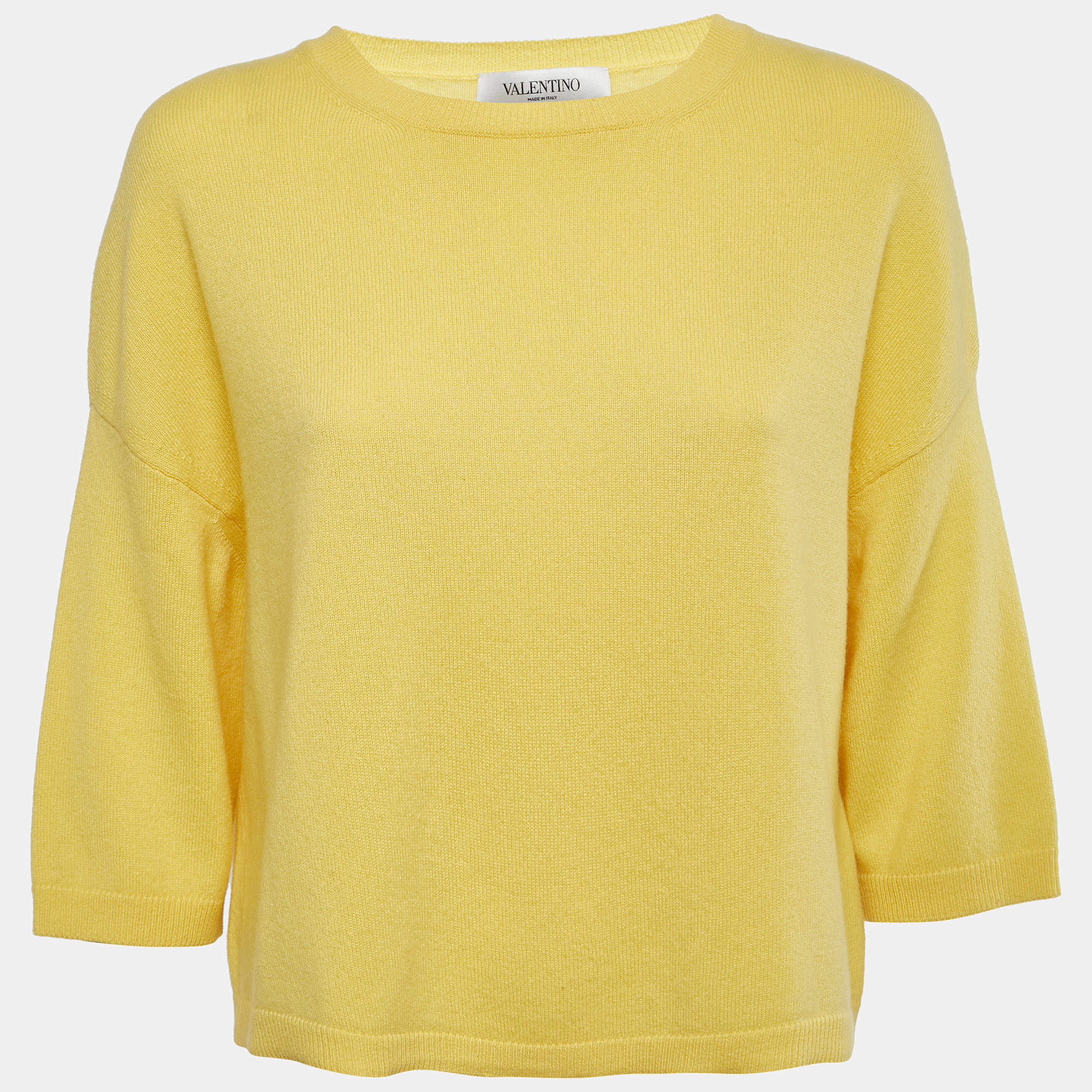 Pre Owned Valentino Yellow Cashmere Sweater Top M
