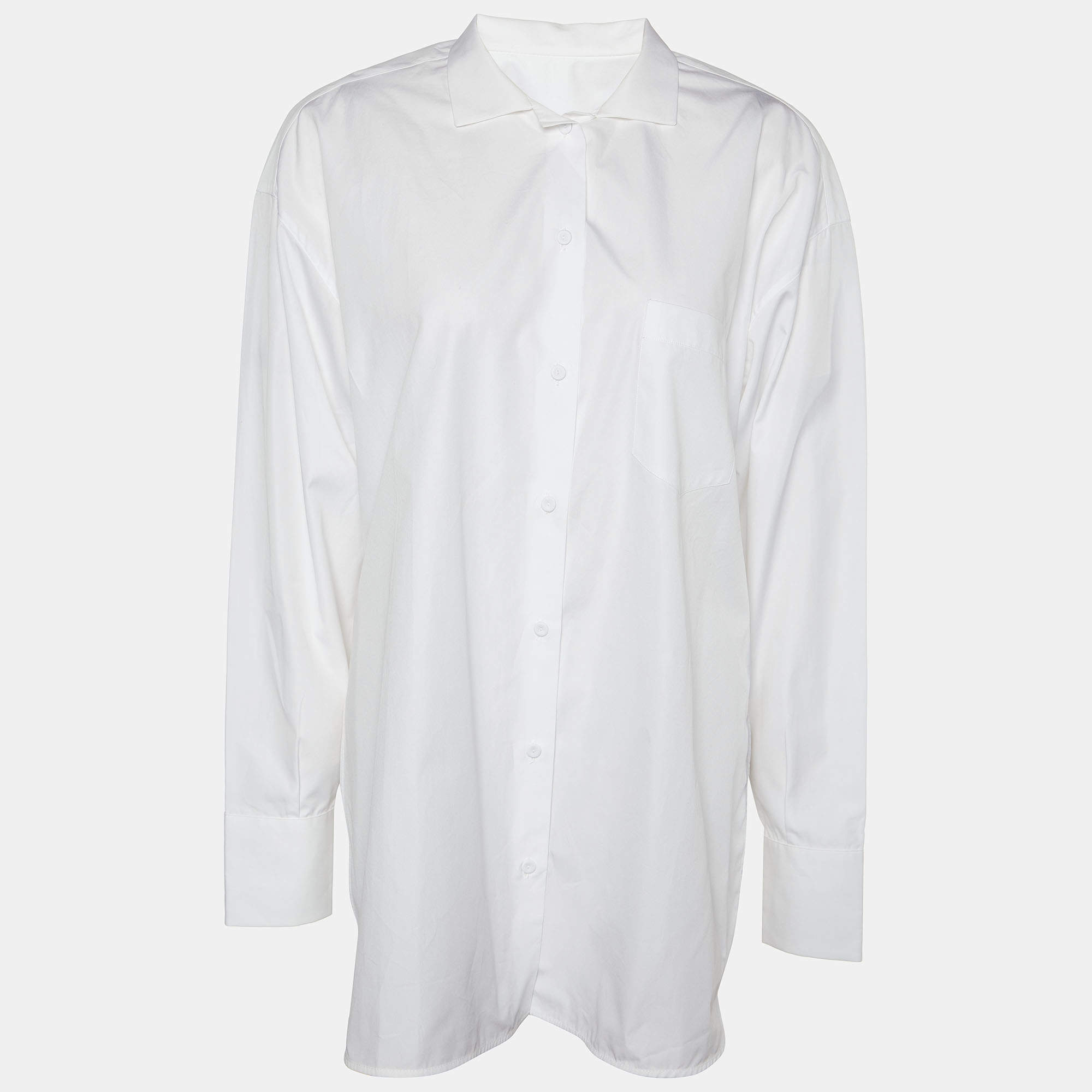 Pre Owned Valentino White Cotton Side Slit Detail Oversized Shirt M