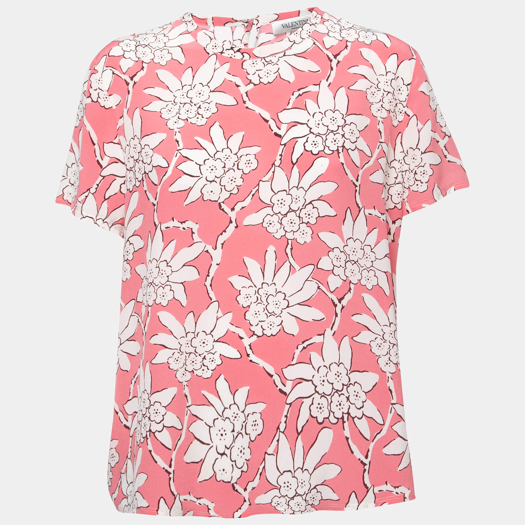Pre Owned Valentino Pink Floral Printed Silk Blouse XL