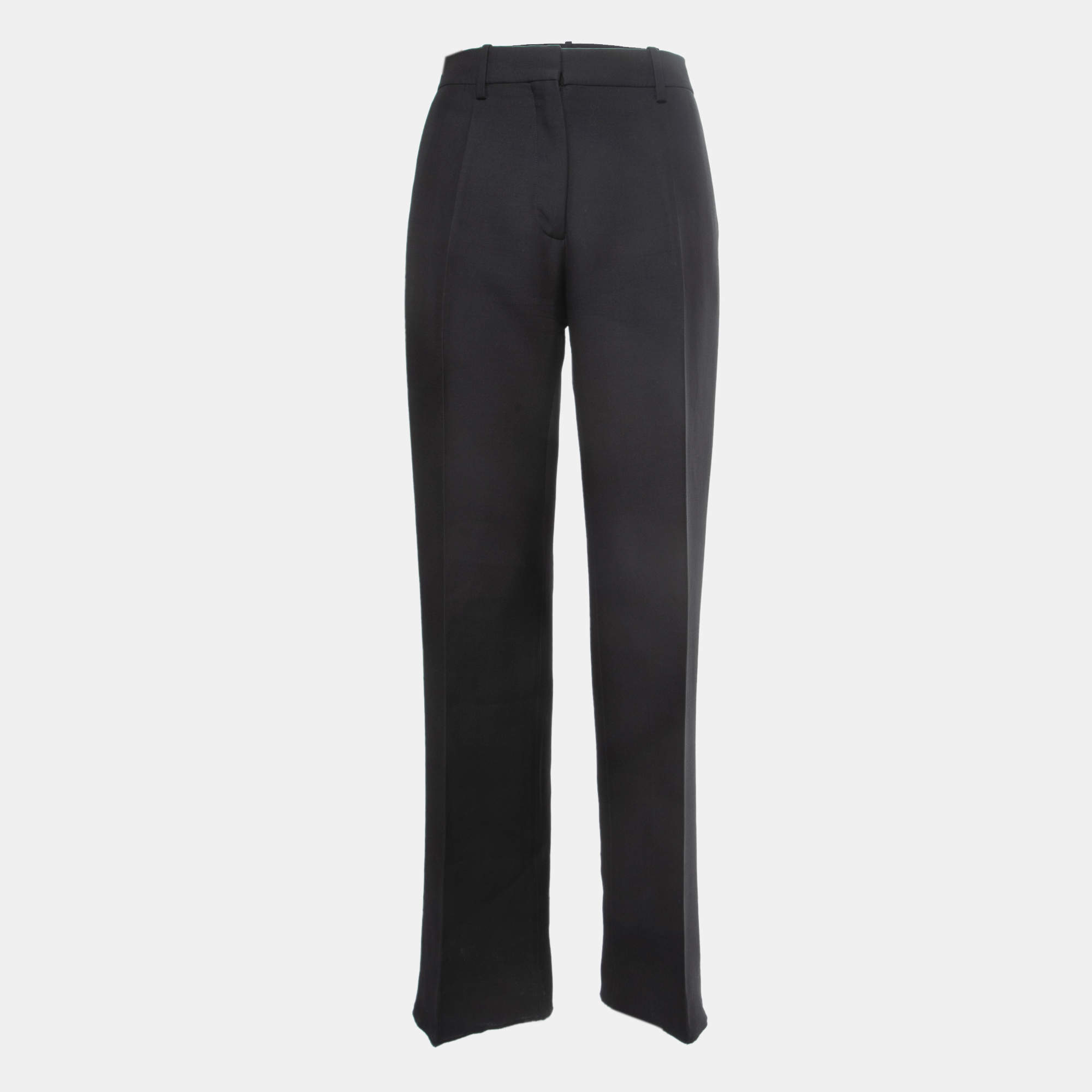 Pre Owned Valentino Black Wool Blend Straight Leg Trousers M