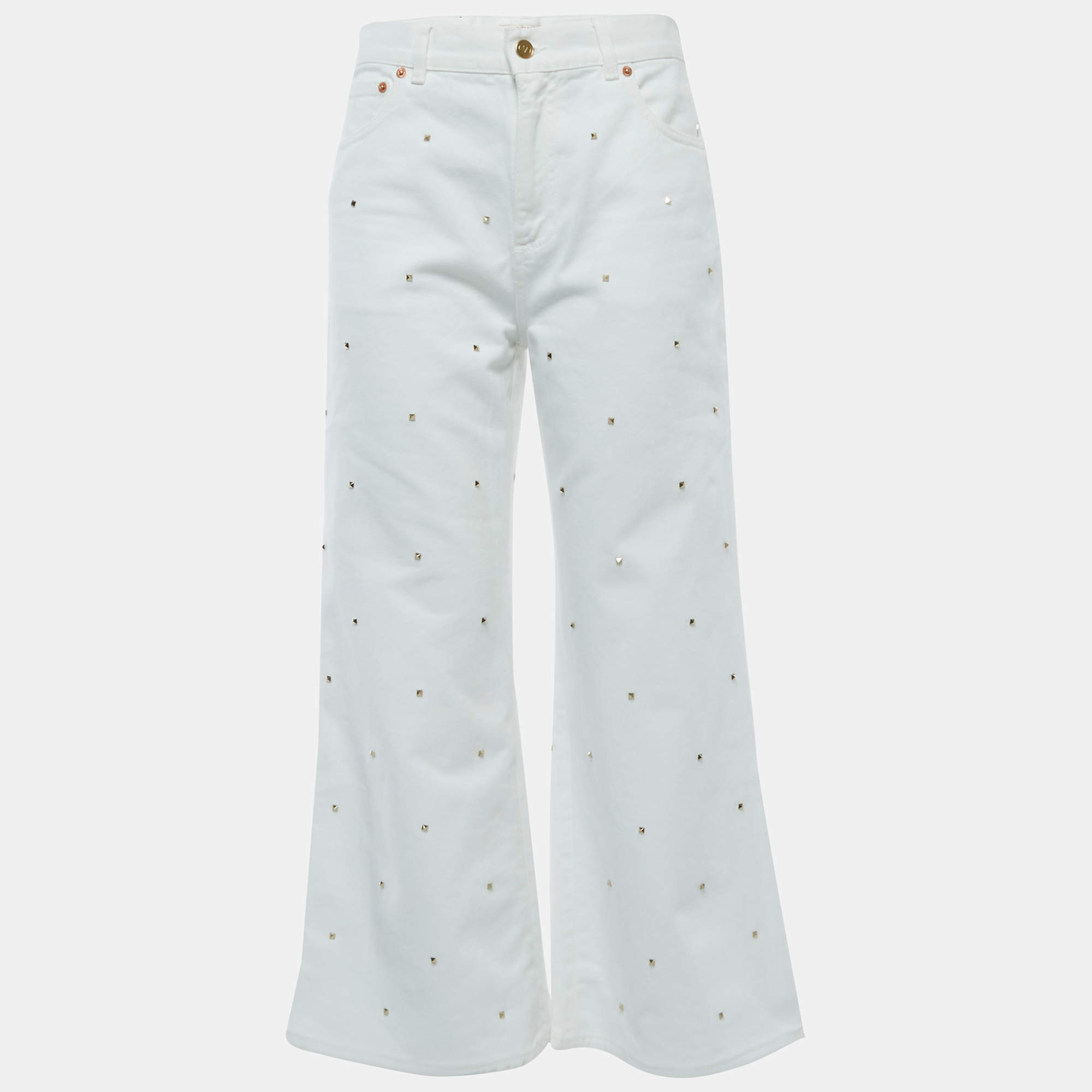 Valentino White Studded Denim Wide Leg Jeans M Waist 28" 