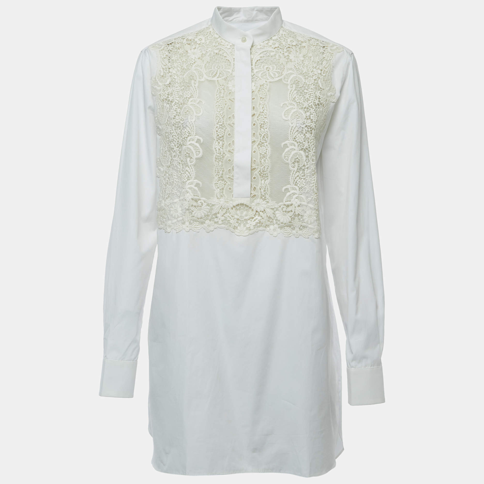 مملوكة مسبقًا Valentino White Cotton & Lace Inset Tunic Top XL