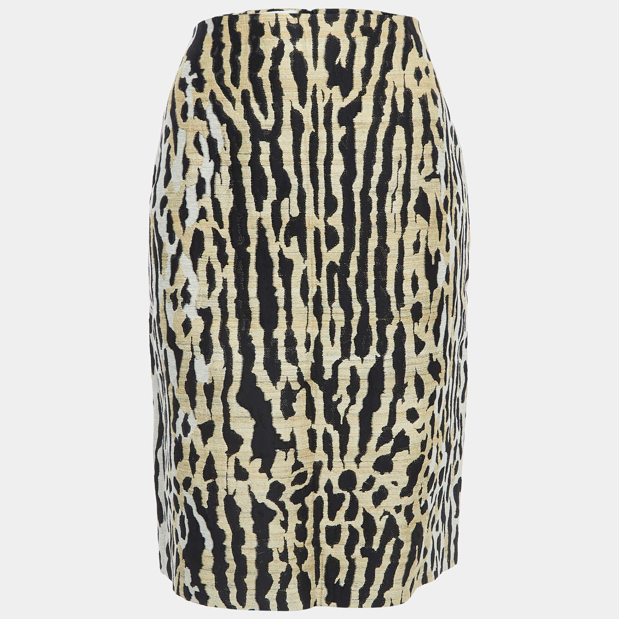 Pre Owned Valentino Beige Animal Skin Jacquard Knee Length Skirt M