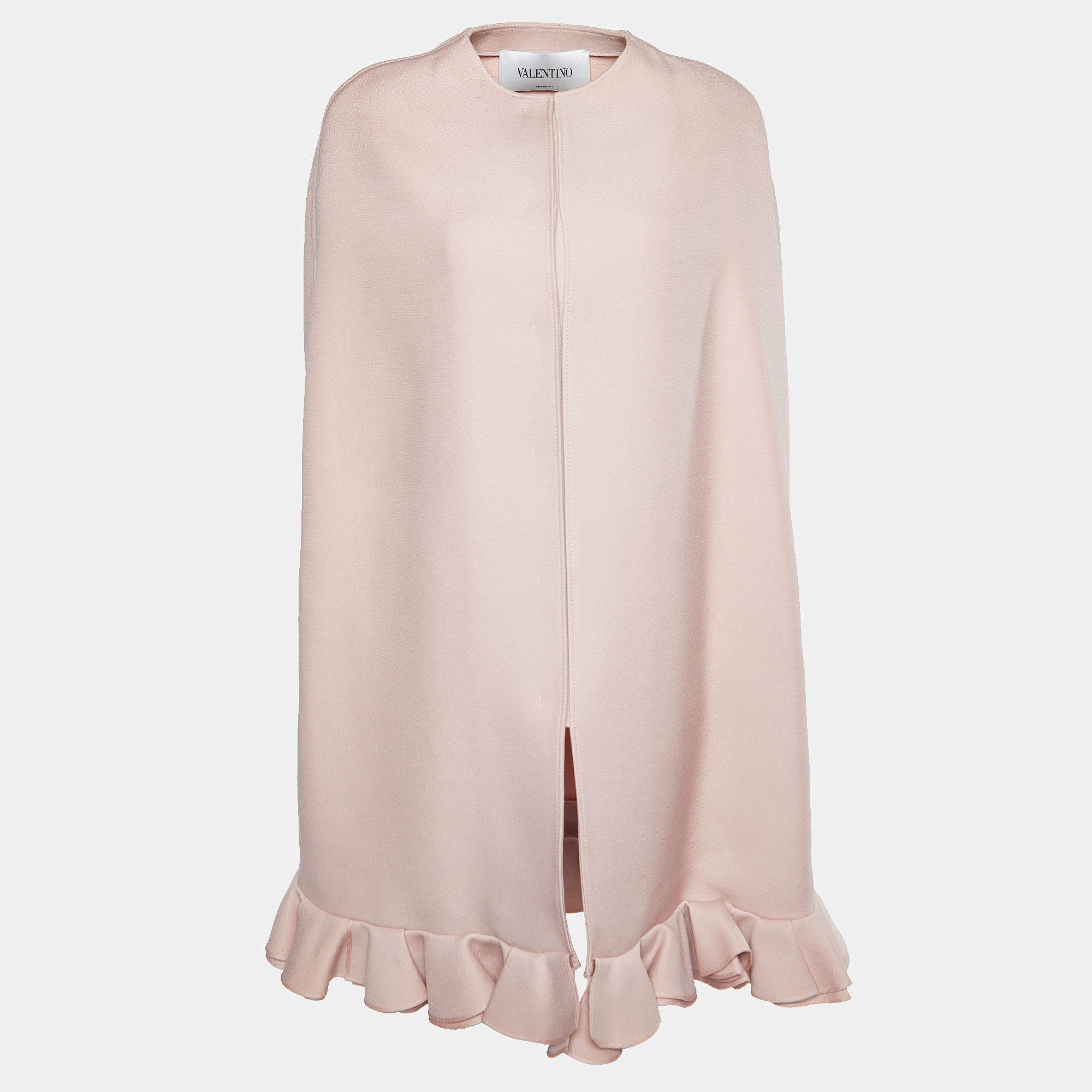 Pre Owned Valentino Pink Wool & Silk Ruffled Cape Coat S
