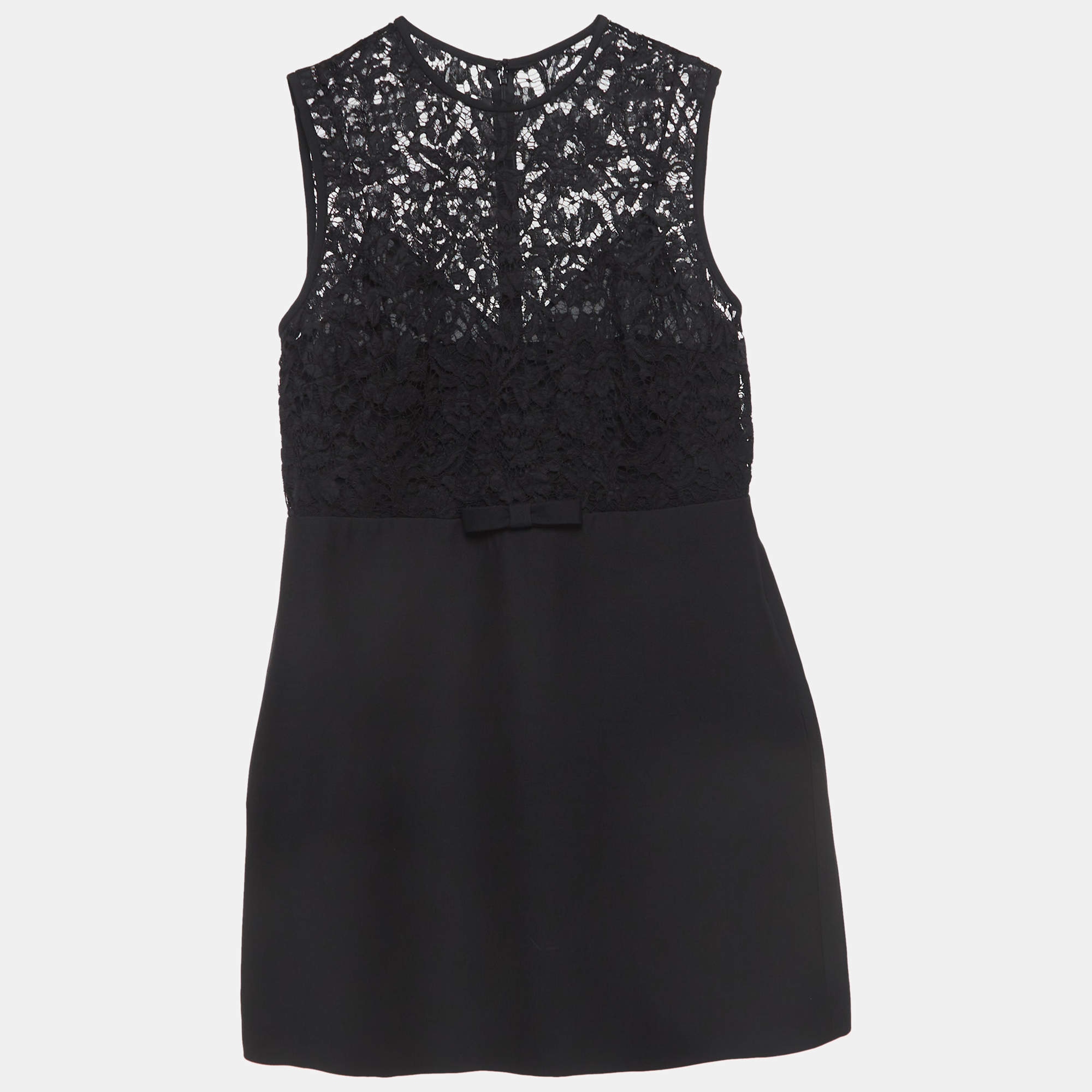Pre Owned Valentino Black Crepe and Lace Bow Detail Couture Dress XL
