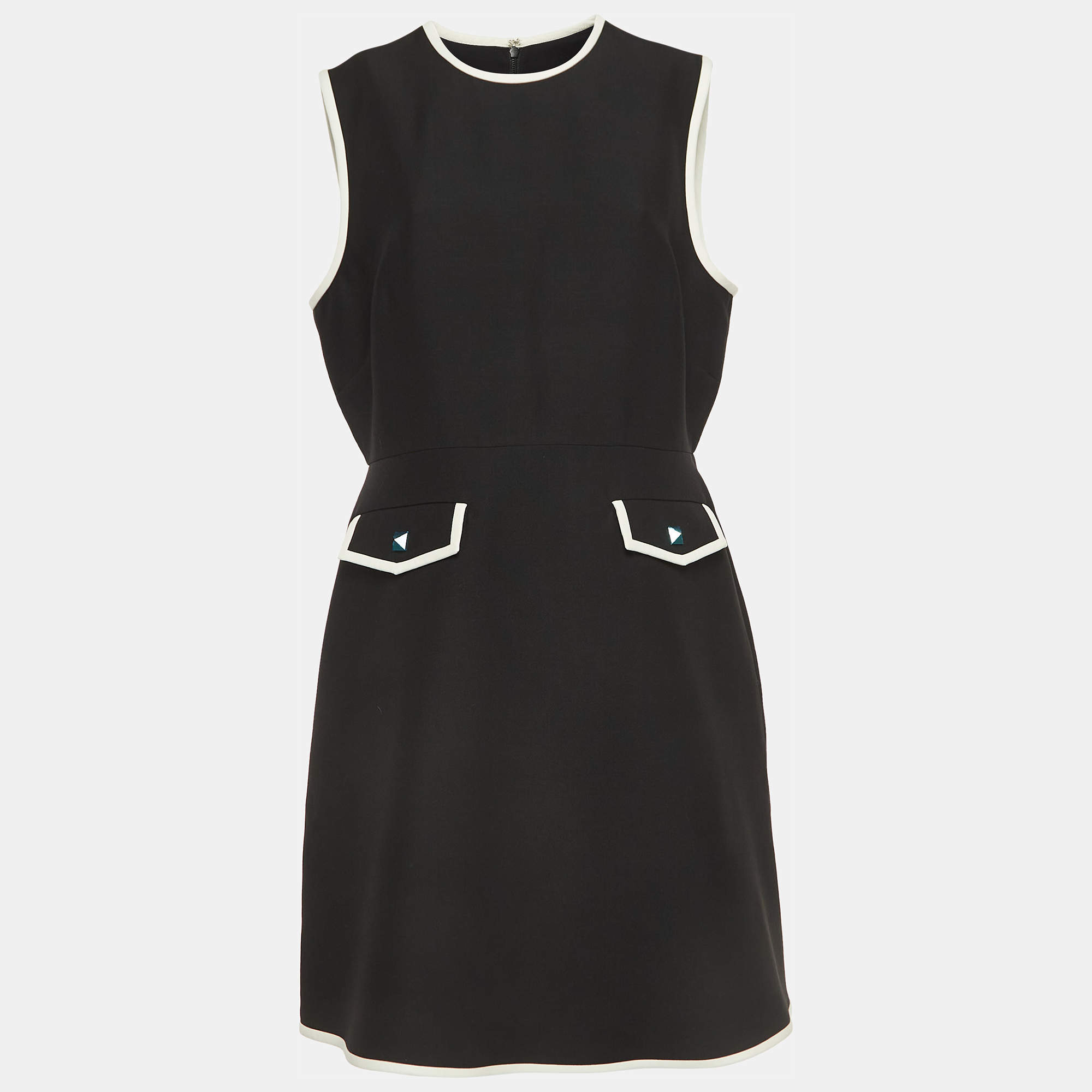 Pre Owned Valentino Black Crepe Stud Button Detail Couture Dress XL