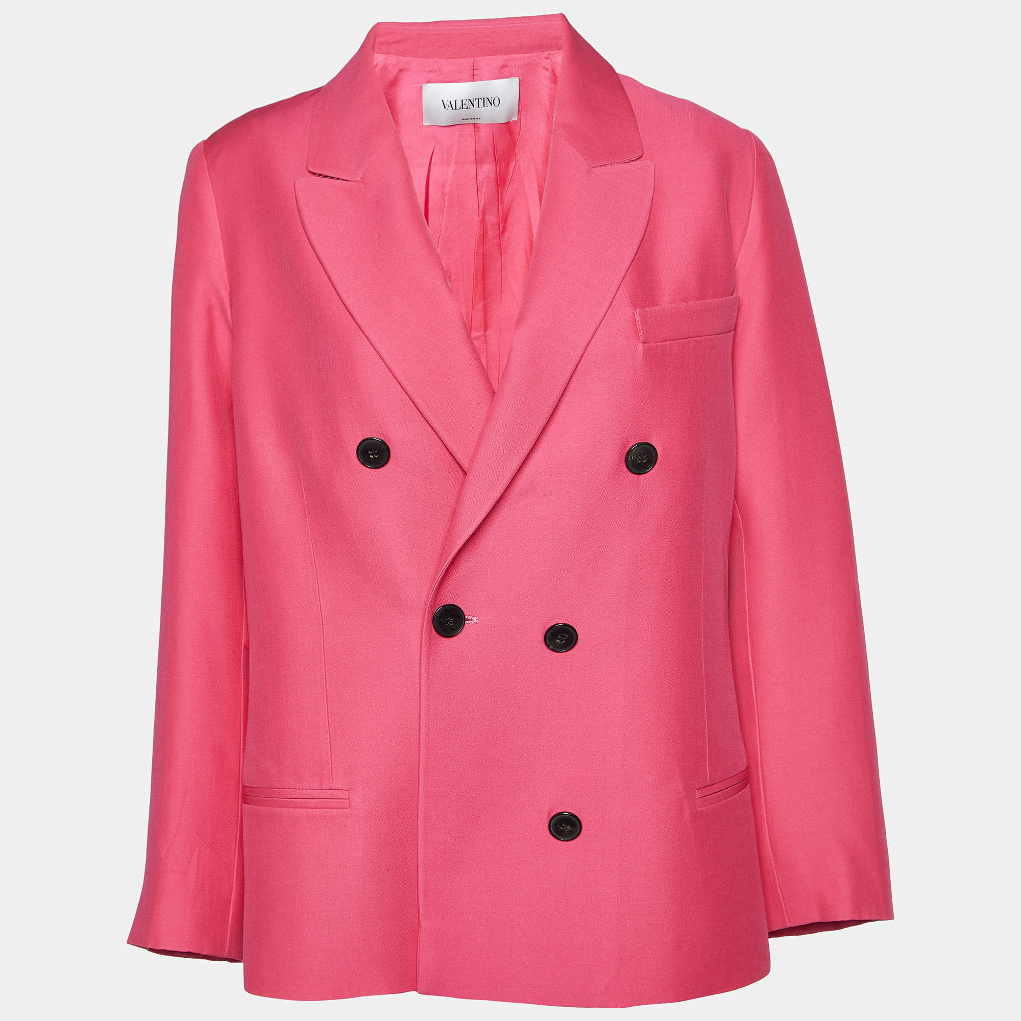 Valentino Pink Silk & Wool Double Breasted Blazer L
