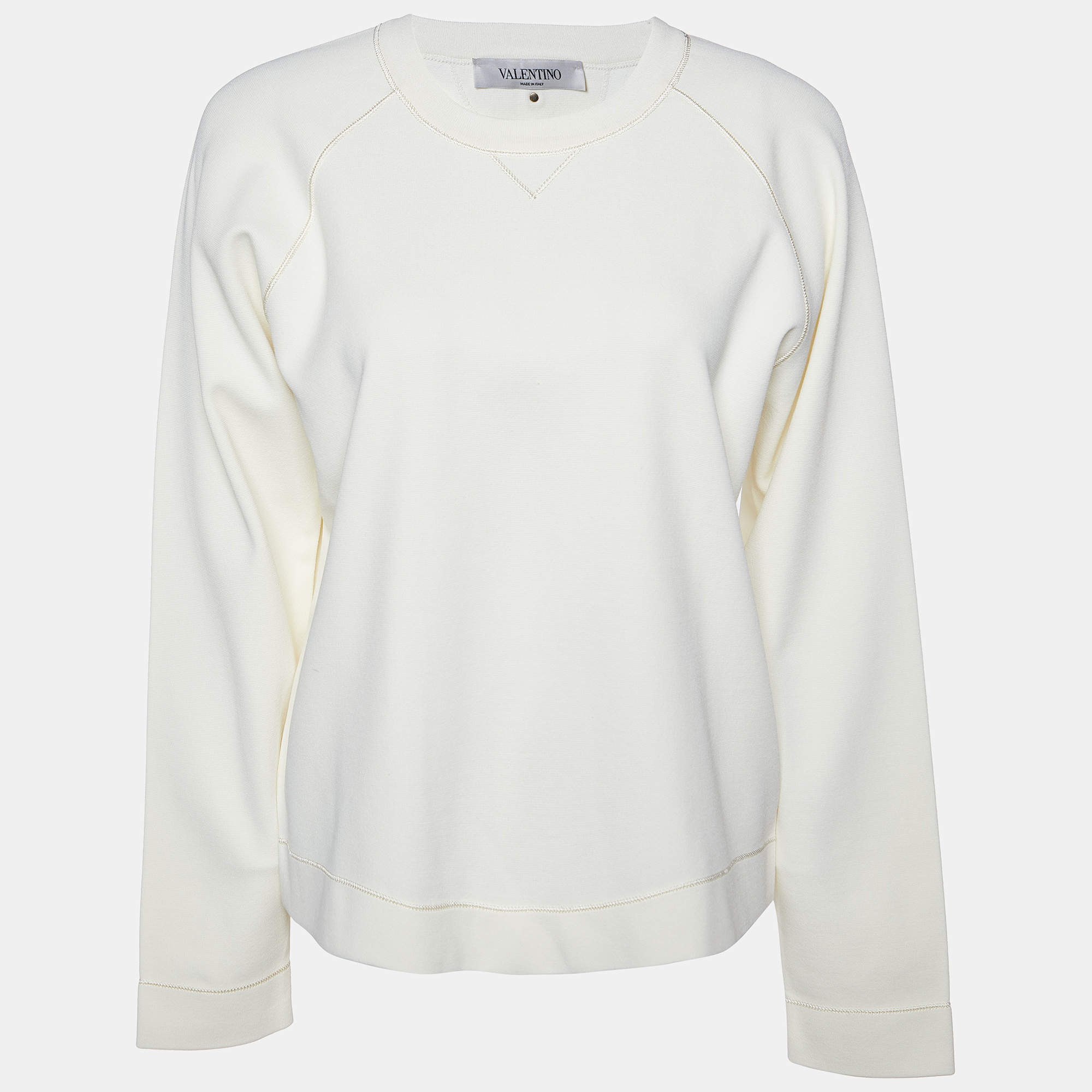 Pre Owned Valentino Ivory Knit Crew Neck Sweatshirt L