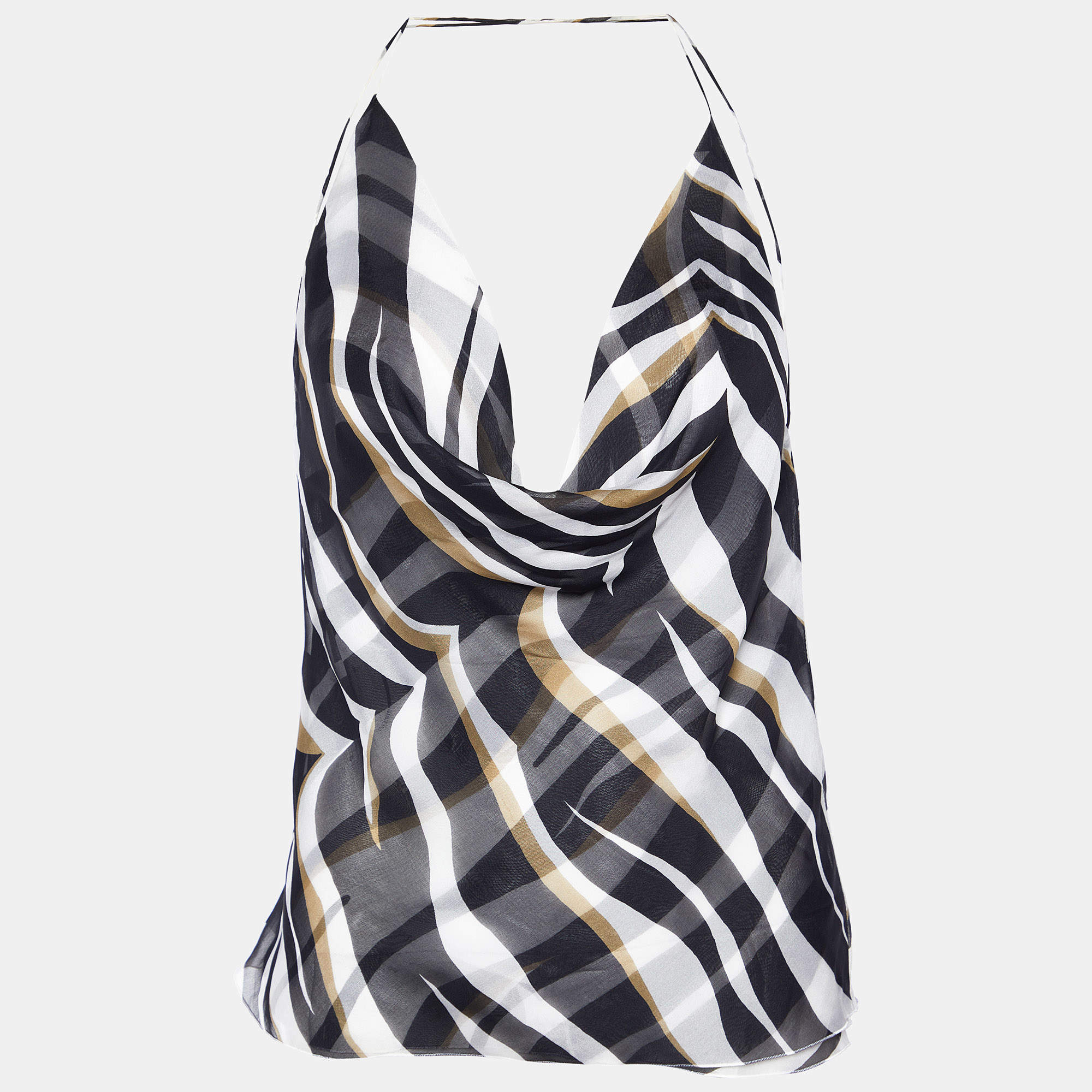 Valentino White/Black Printed Silk Cross Strap Camisole Top M