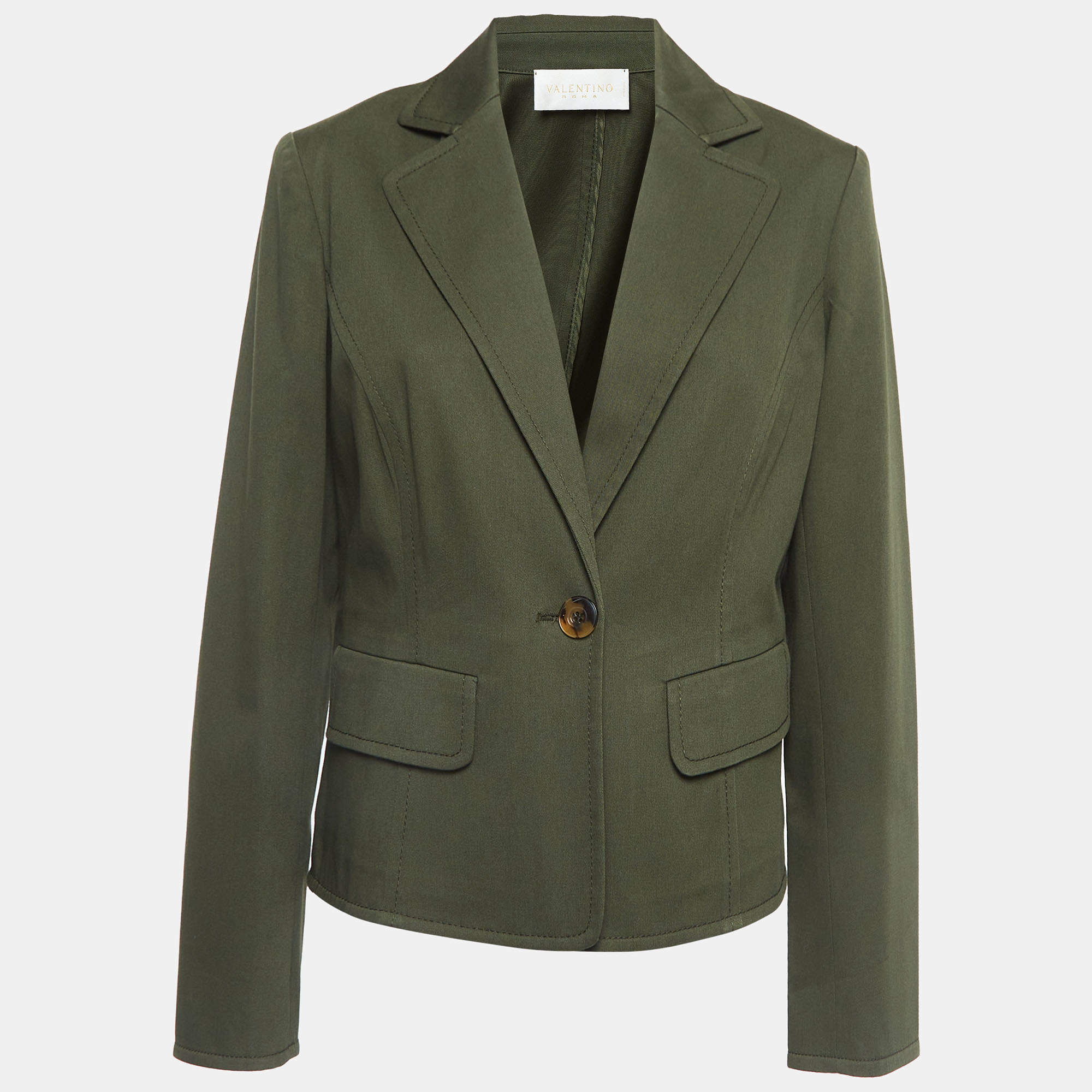 Valentino Vintage Green Cotton Single Breasted Blazer L