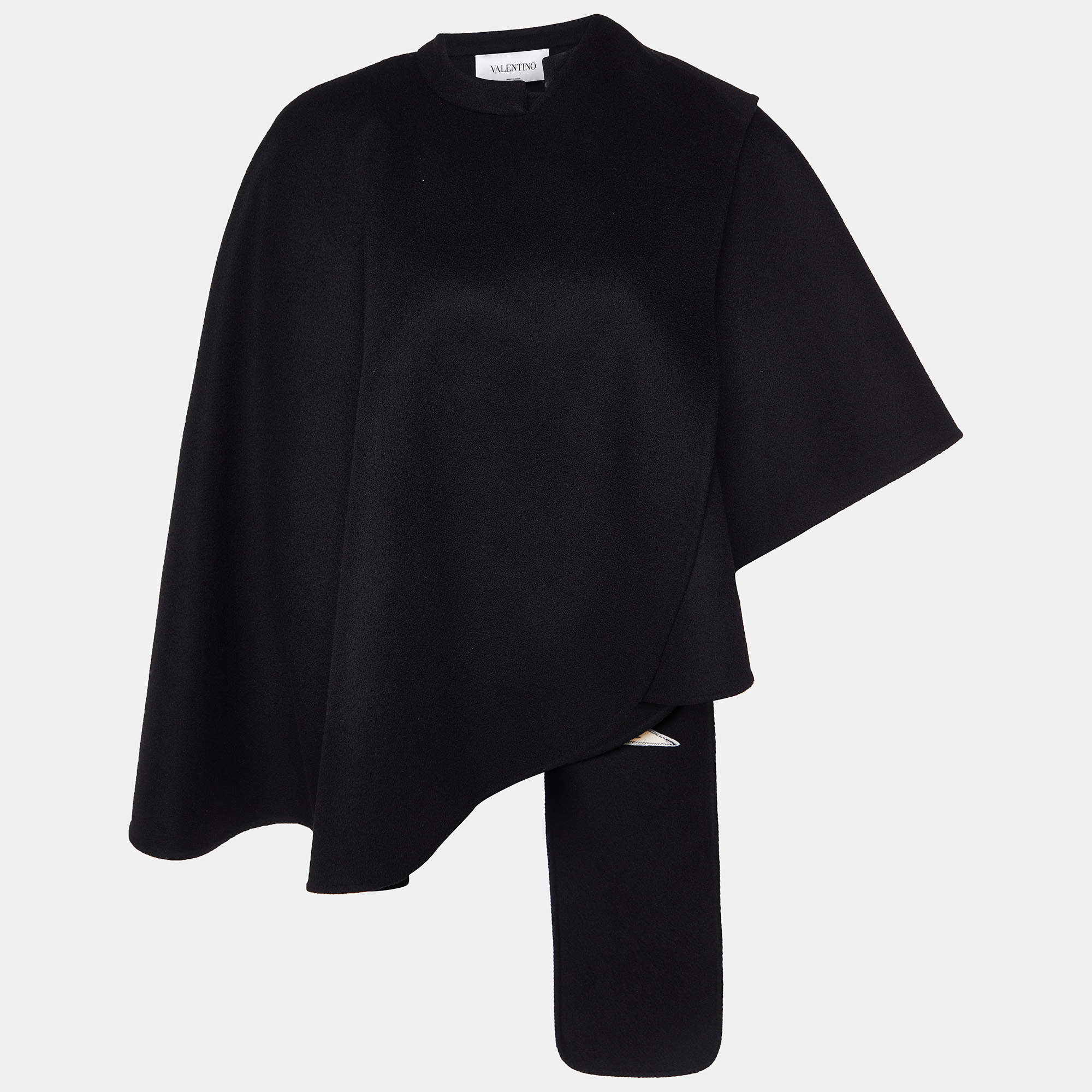 Pre Owned Valentino Black Wool & Cashmere VLTN Scarf Detail Cape S