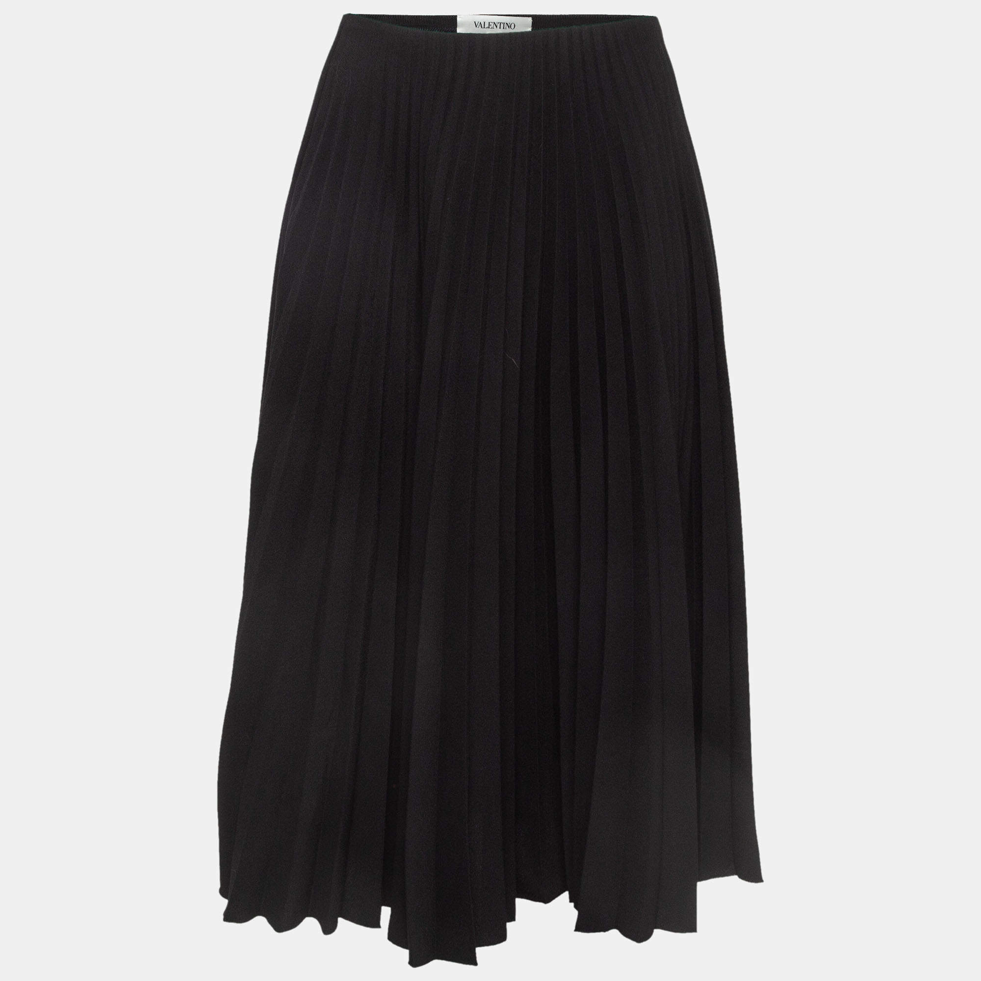 Pre Owned Valentino Black Pleated Crepe Midi Skirt S