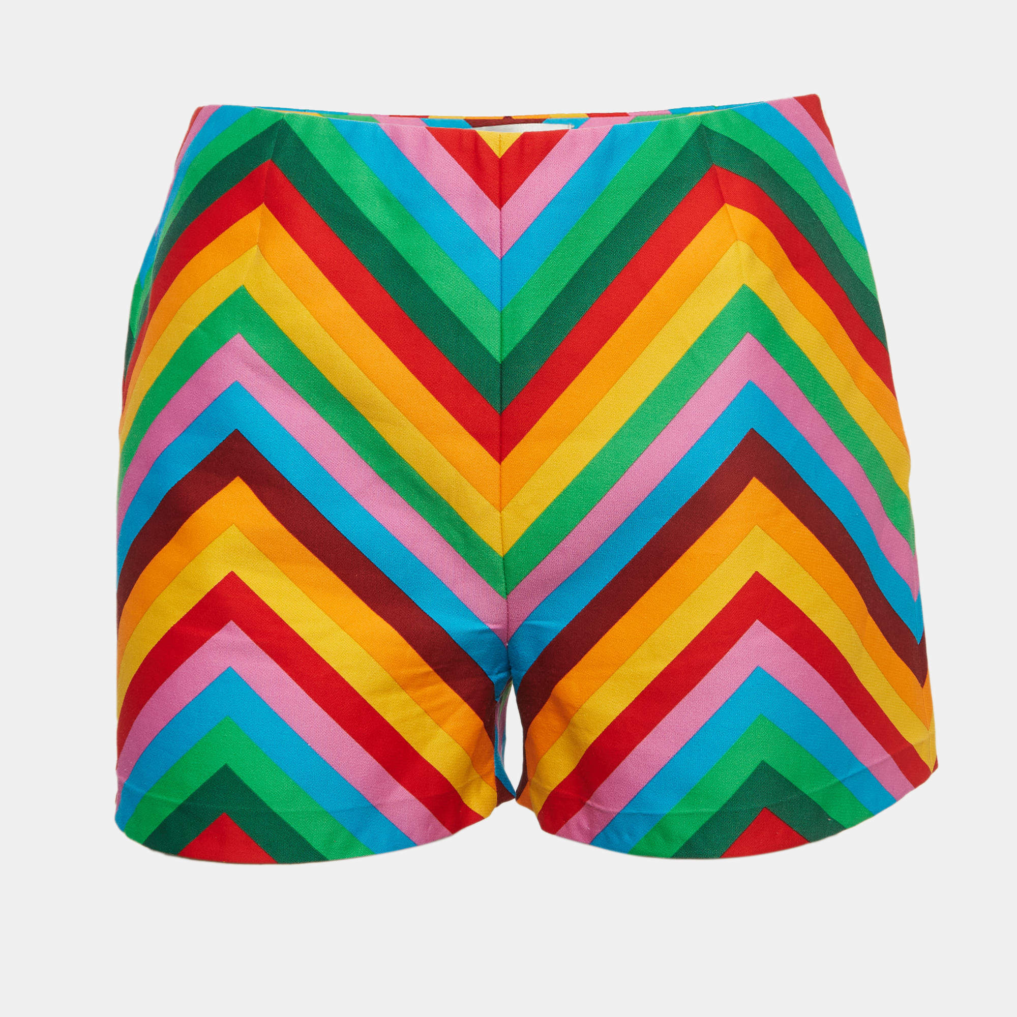 Valentino Multicolor Rainbow Chevron Striped Cotton Baladera Shorts S