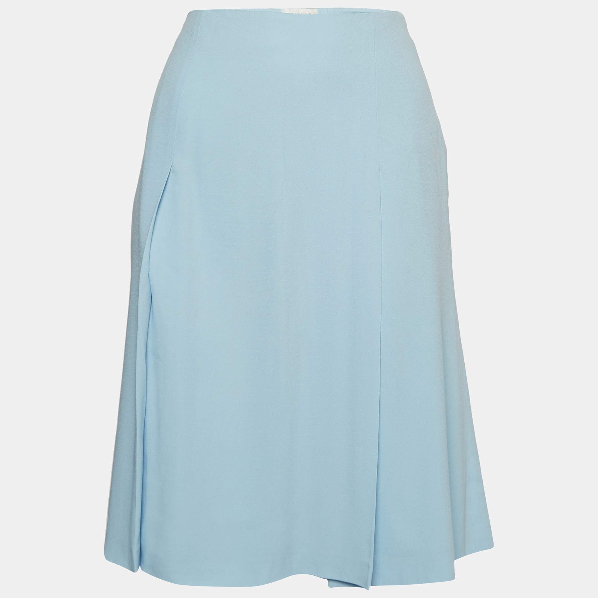 Pre Owned Valentino Roma Blue Pleated Crepe Flared Midi Skirt S