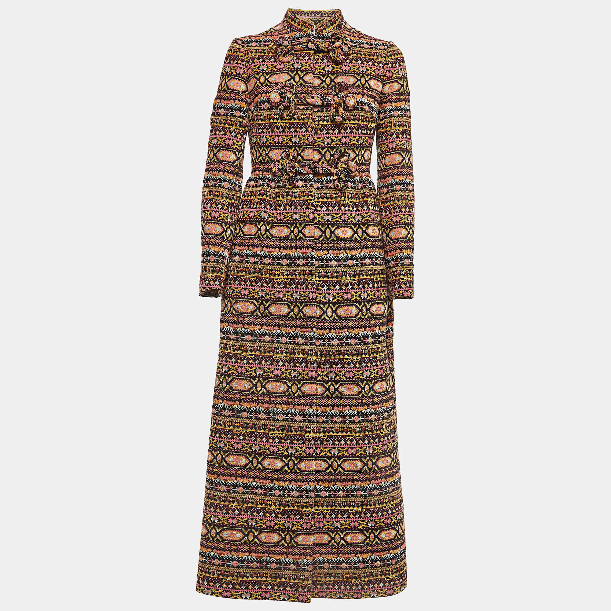 Pre Owned Valentino Multicolor Tapestry Wool Blend Long Coat S