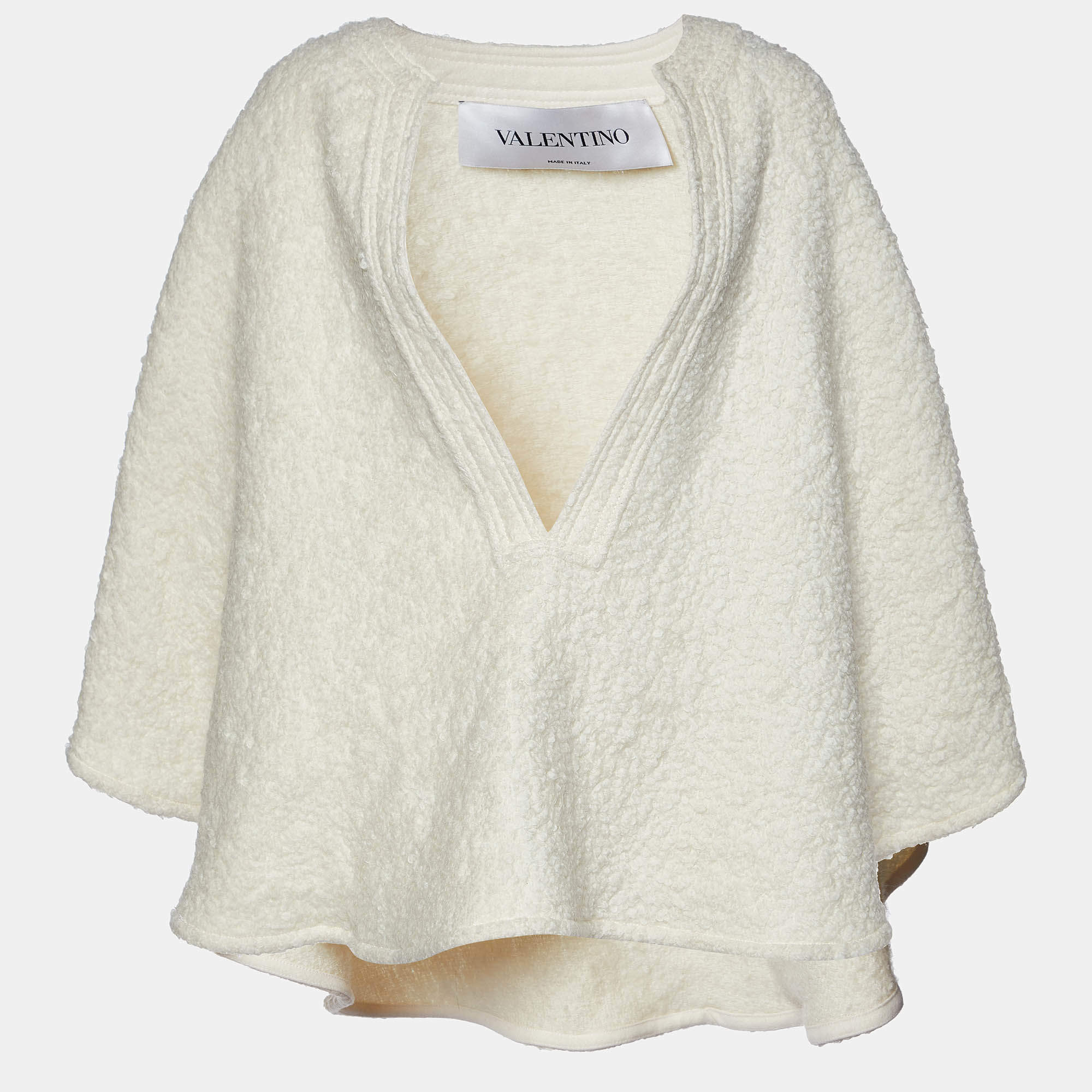 Pre Owned Valentino White Boucle V-Neck Cape S