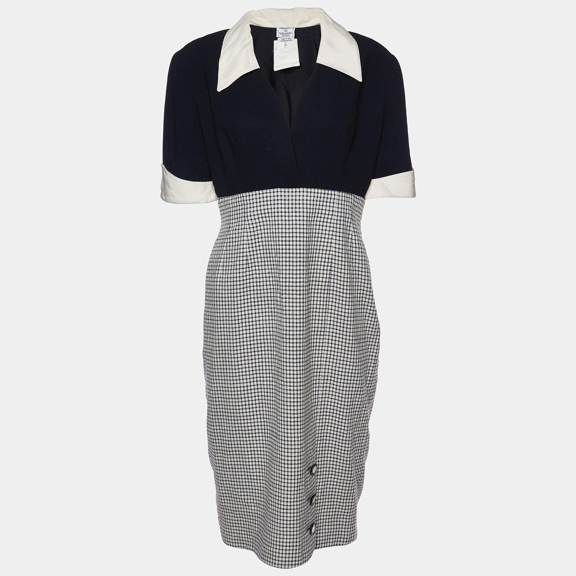 Pre Owned Valentino Boutique Vintage Black Wool Midi Dress XL