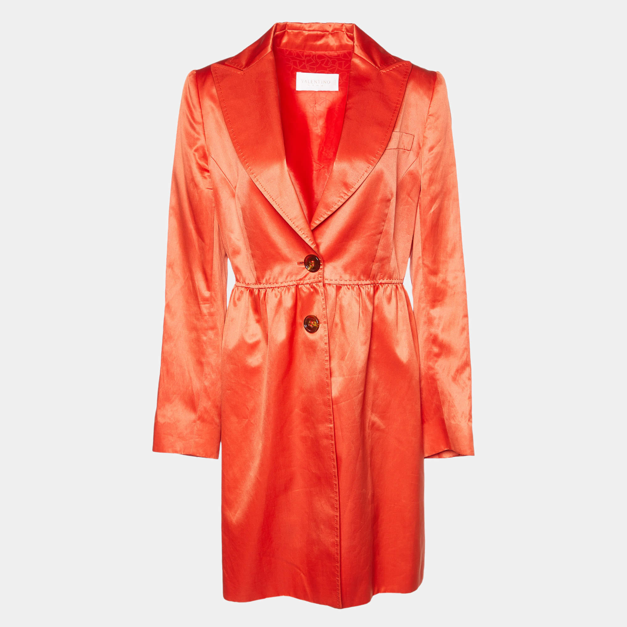 Valentino Orange Cotton & Silk Satin Button Front Coat L