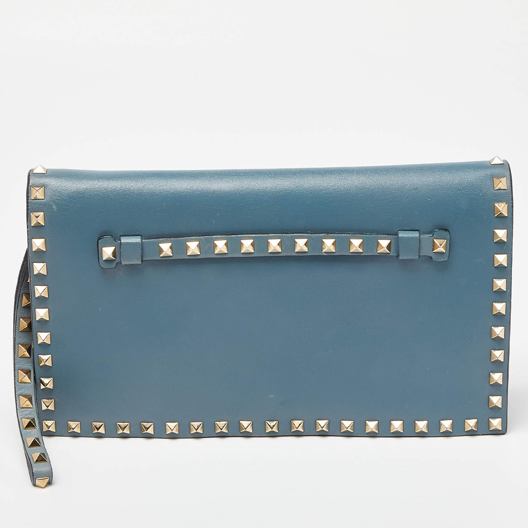 Pre Owned Valentino Blue Leather Flap Rockstud Clutch