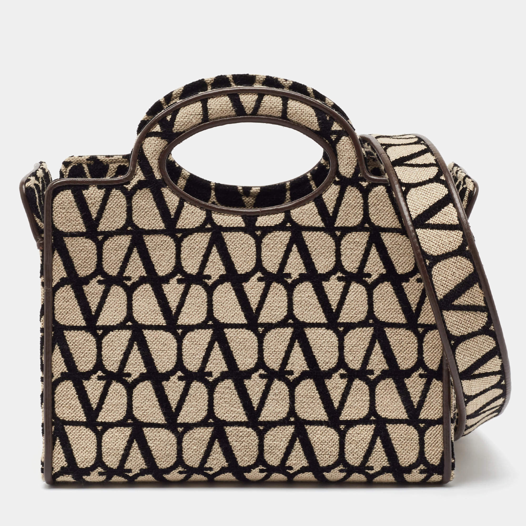 Pre Owned Valentino Black/Off White Iconographe Canvas and Leather Small Le Troisième Tote