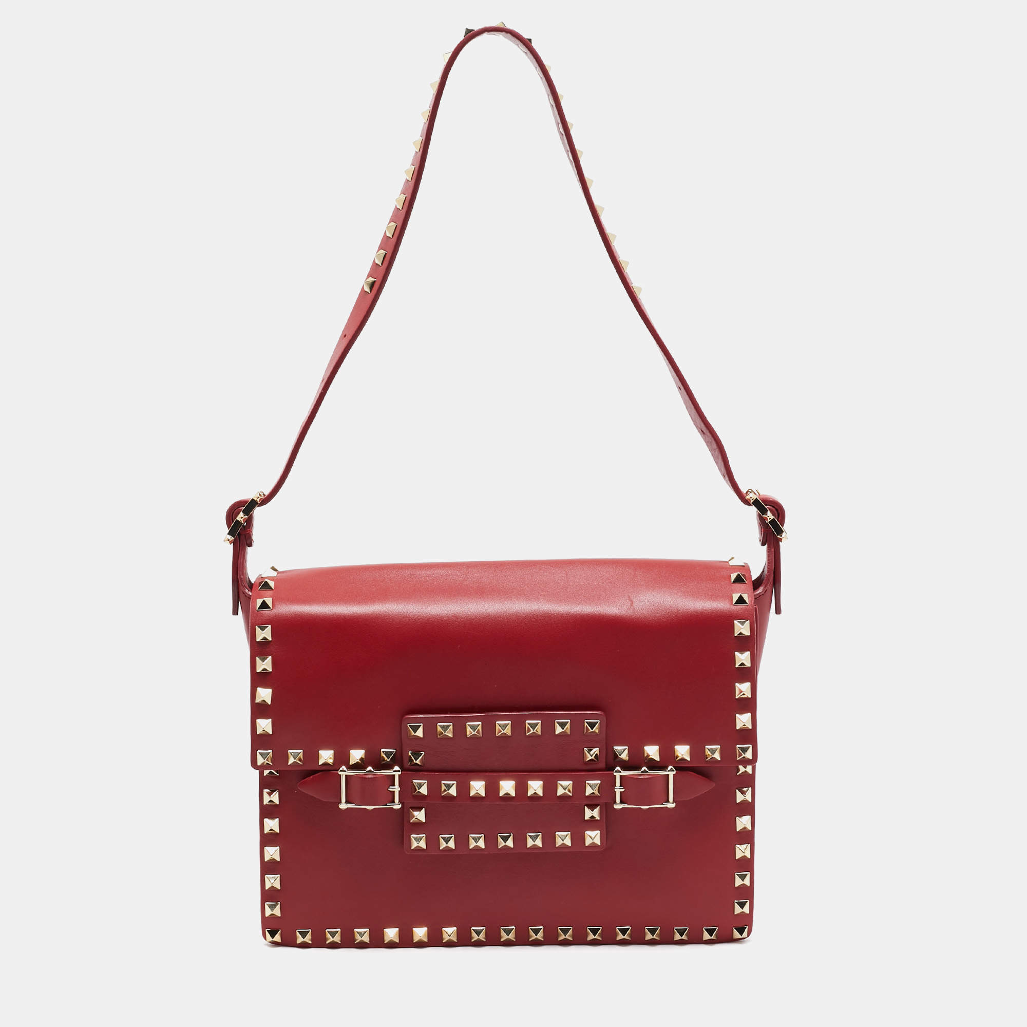 Pre Owned Valentino Red Leather Rockstud Flap Shoulder Bag