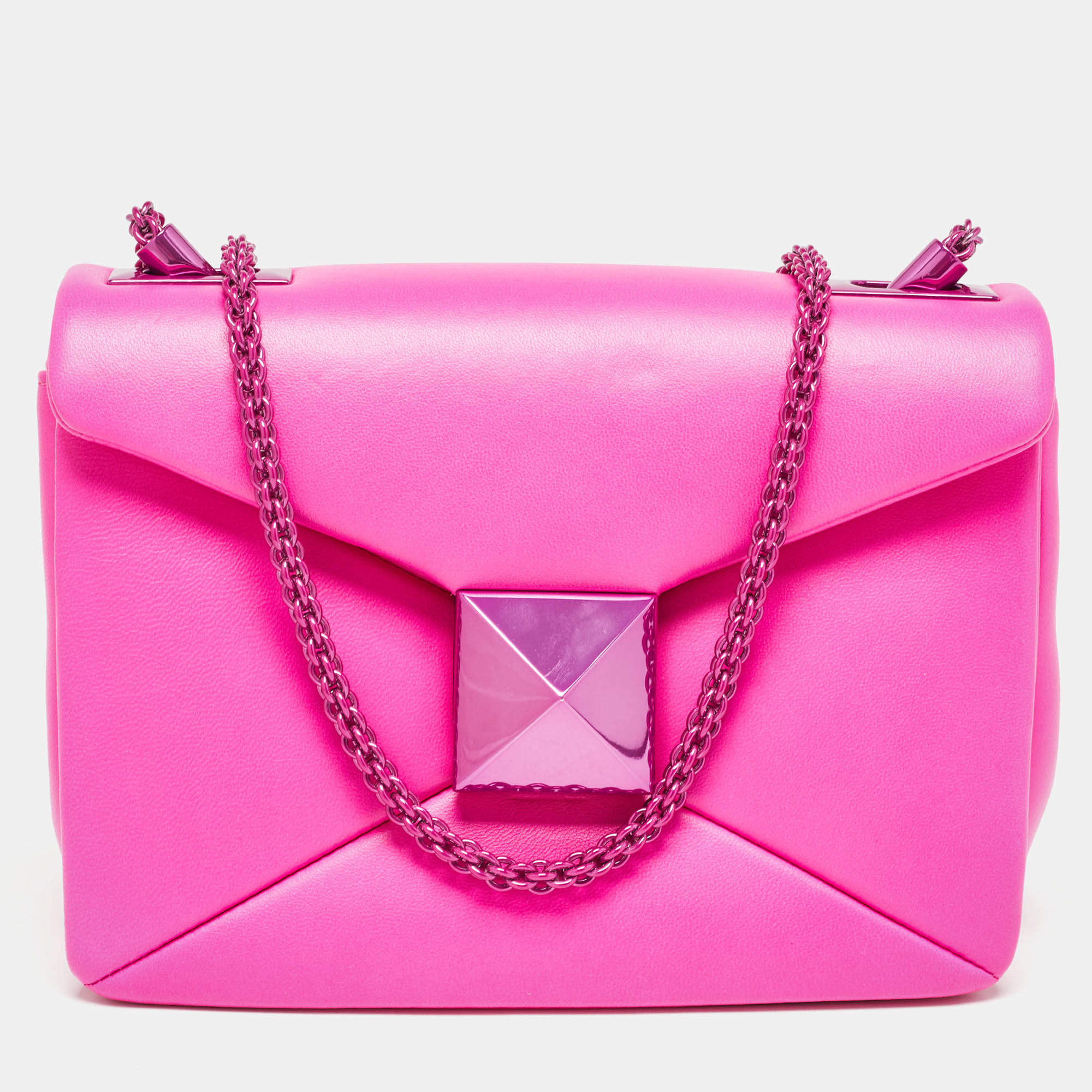 Pre Owned Valentino Pink Leather One Stud Chain Shoulder Bag