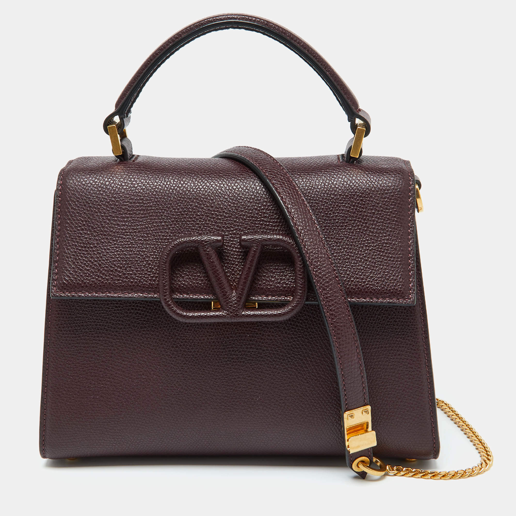 Pre Owned Valentino Burgundy Leather Small VSLING Top Handle Bag