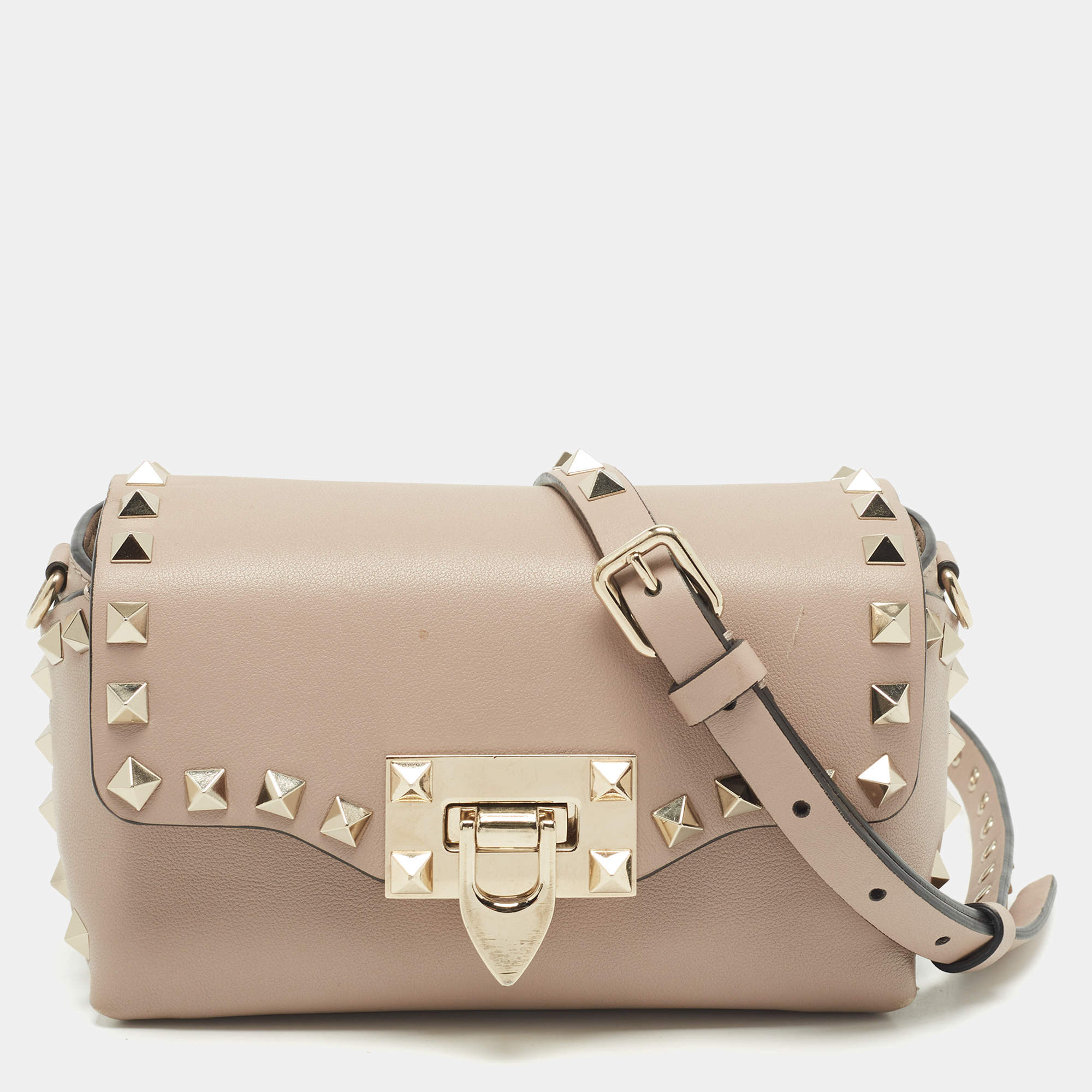 Pre Owned Valentino Beige Leather Mini Rockstud Shoulder Bag