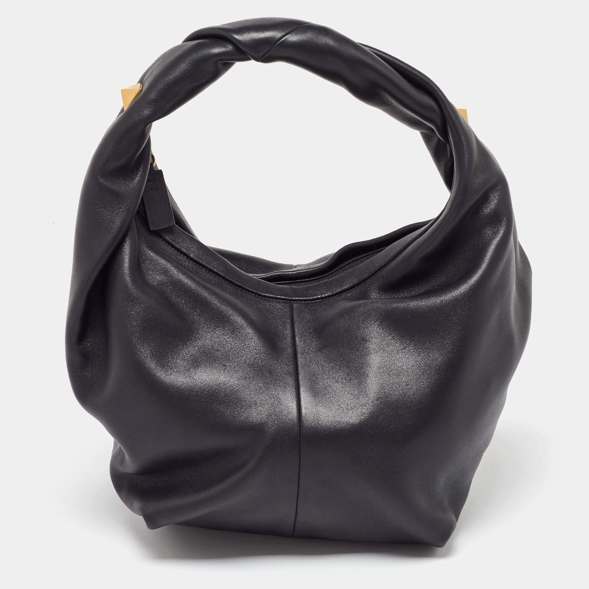 Pre Owned Valentino Black Leather Rockstud Hobo