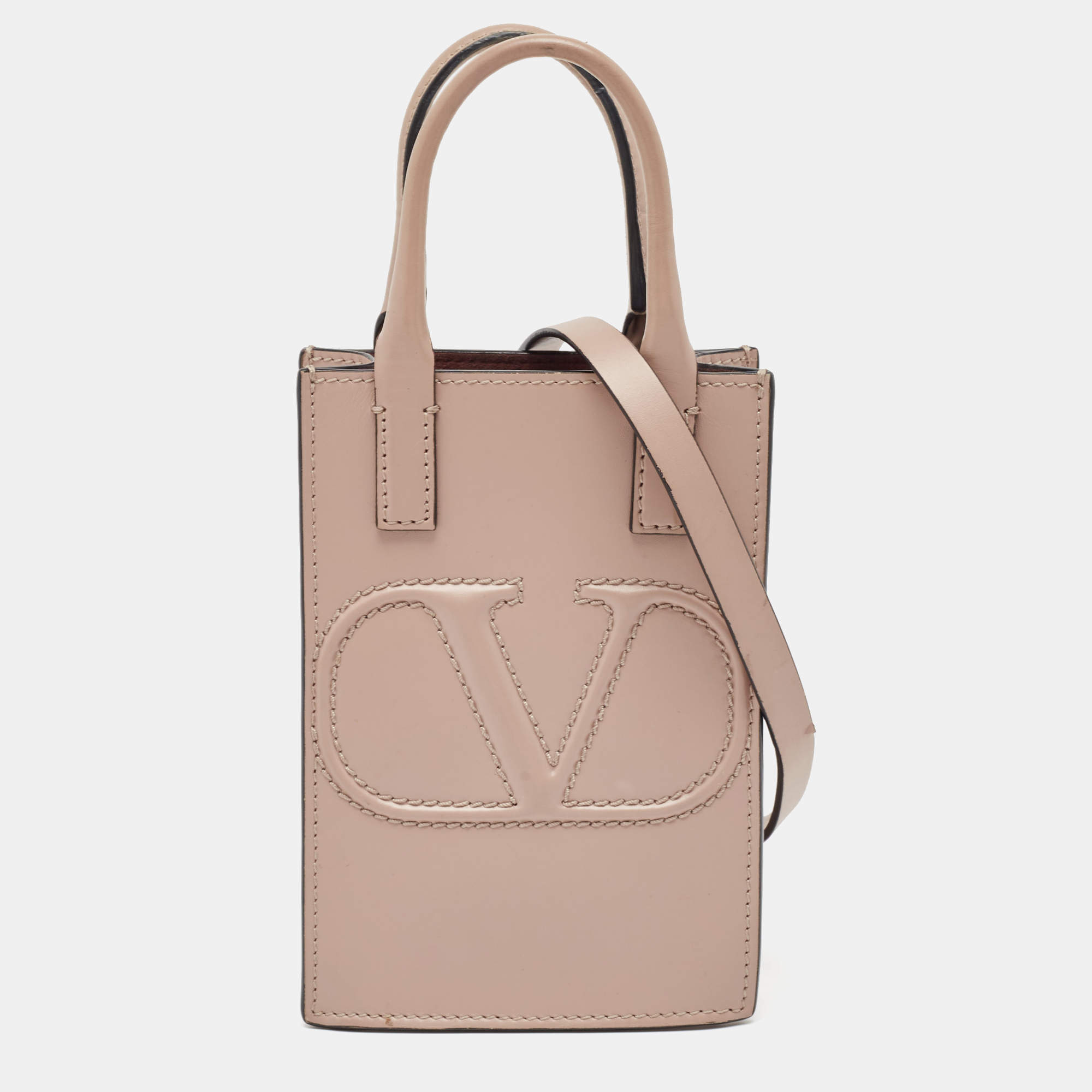 Pre Owned Valentino Beige Leather Mini VLogo Tote