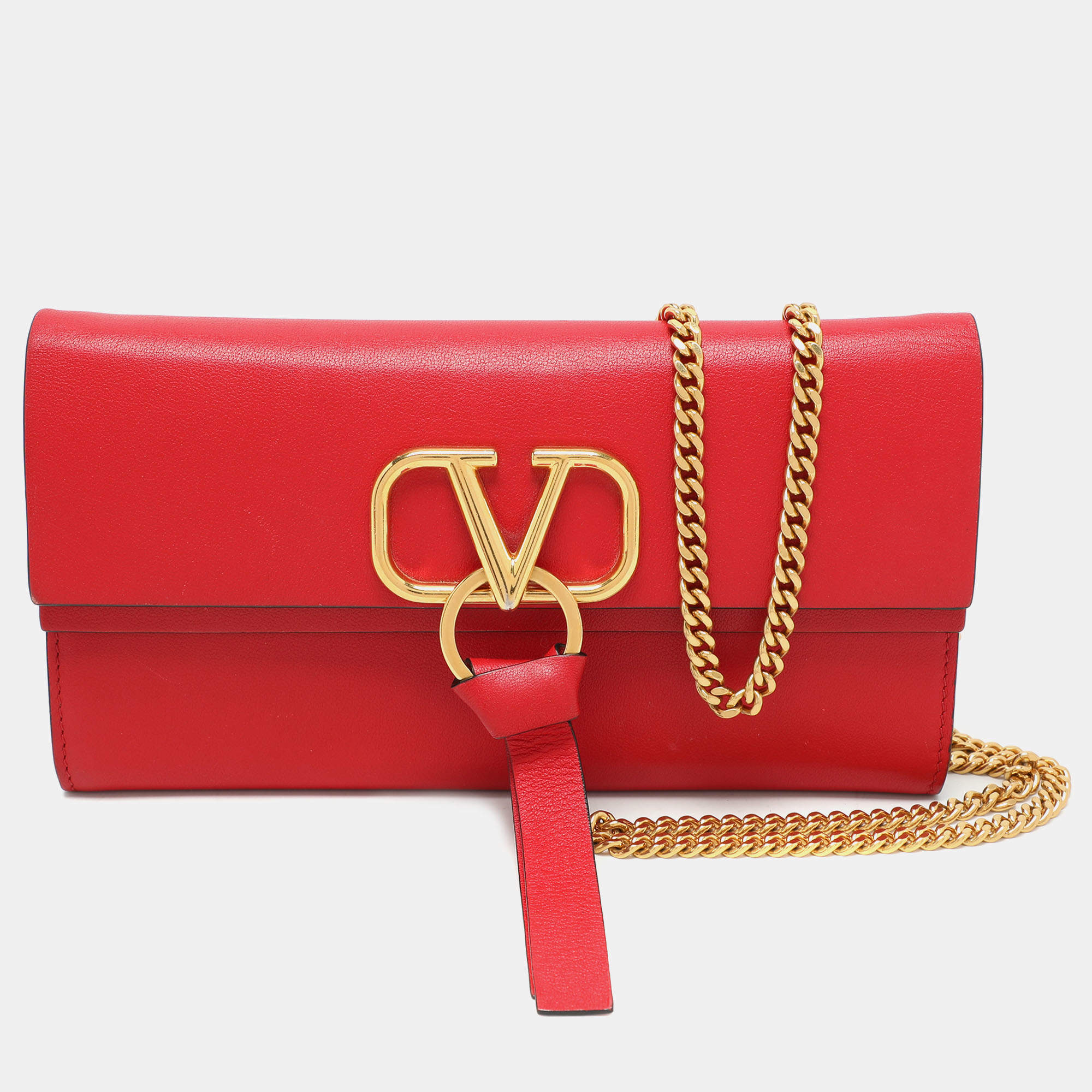 Pre Owned Valentino Red Leather VRing Shoulder Bag