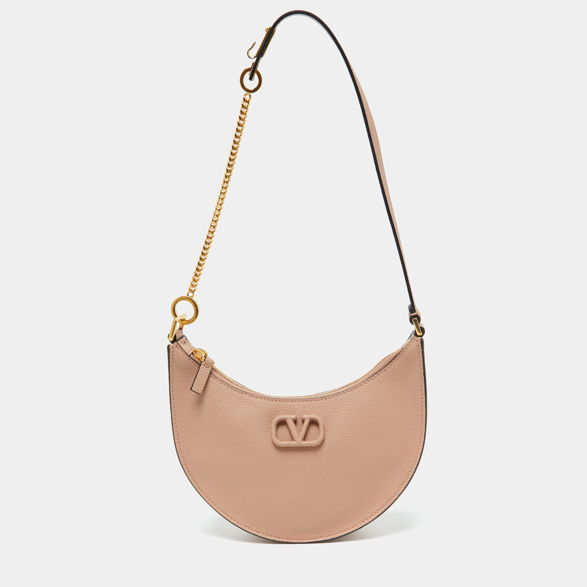 Pre Owned Valentino Beige Leather Mini Escape V Logo Hobo