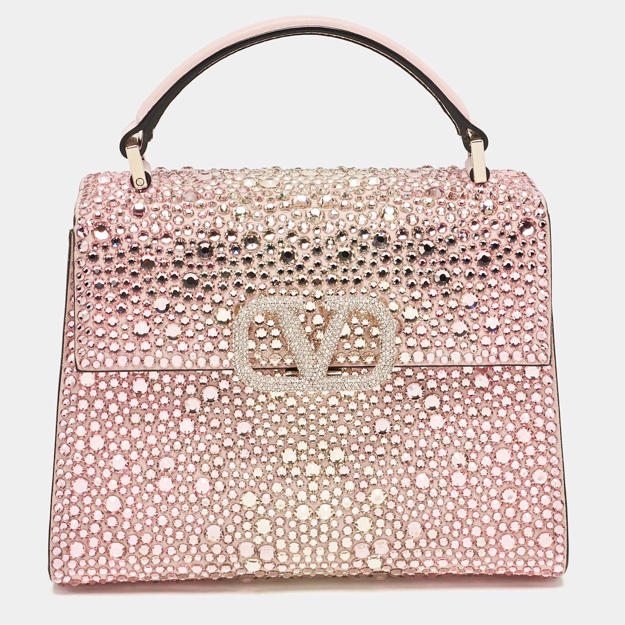 Valentino Pink Suede Crystals Mini VSling Top Handle Bag