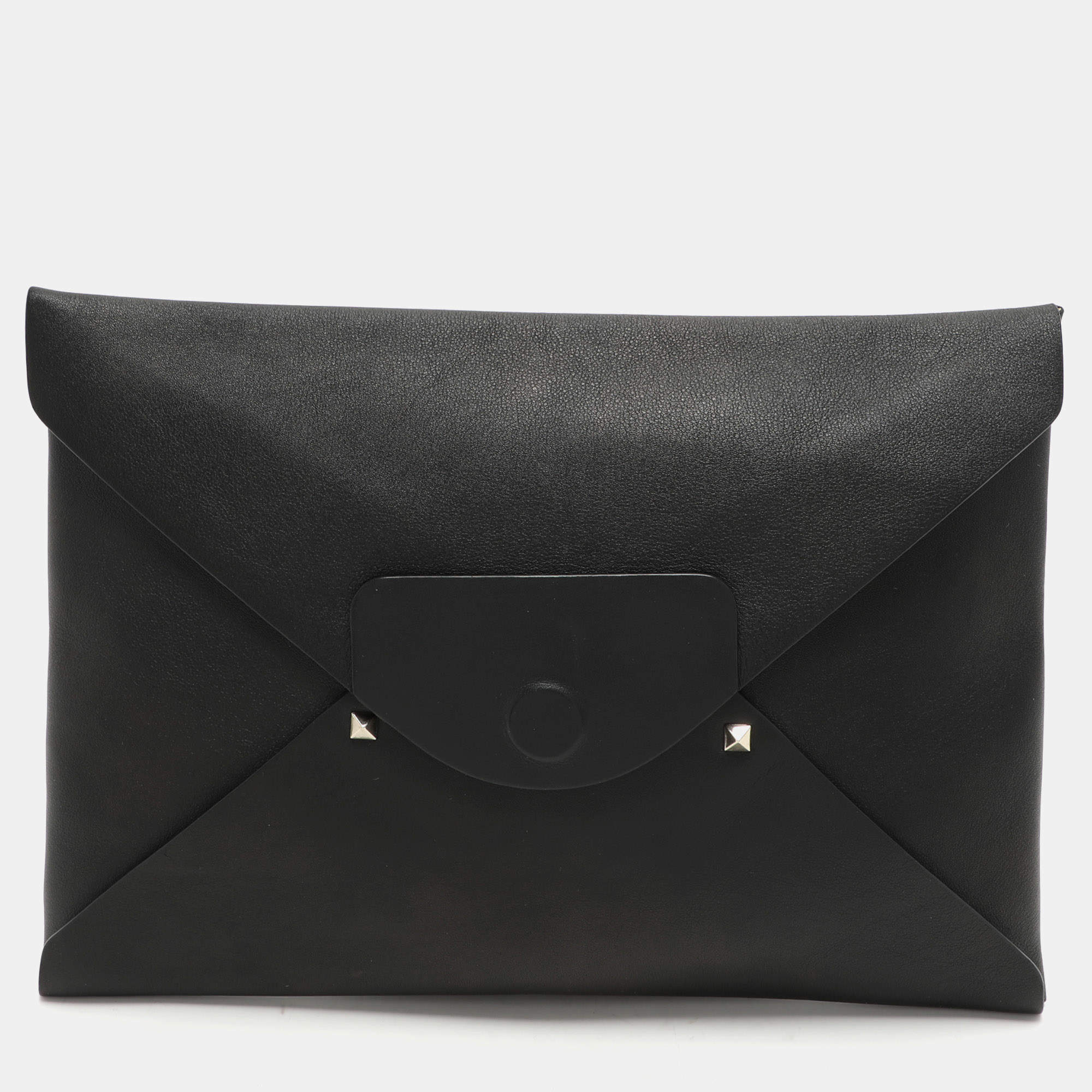 Pre Owned Valentino Black Leather Envelope Rockstud Clutch