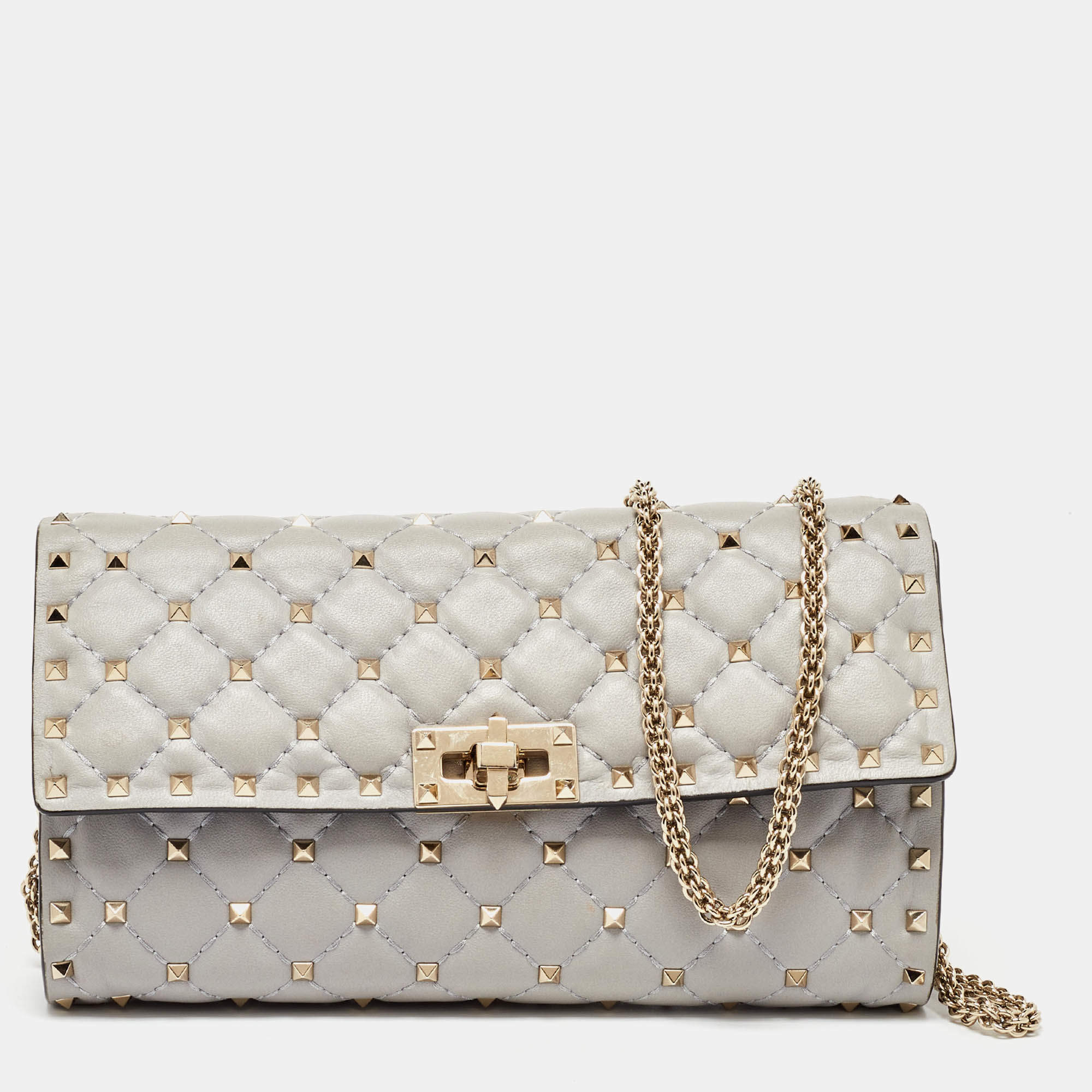 Valentino Grey Leather Rockstud Spike Chain Shoulder Bag