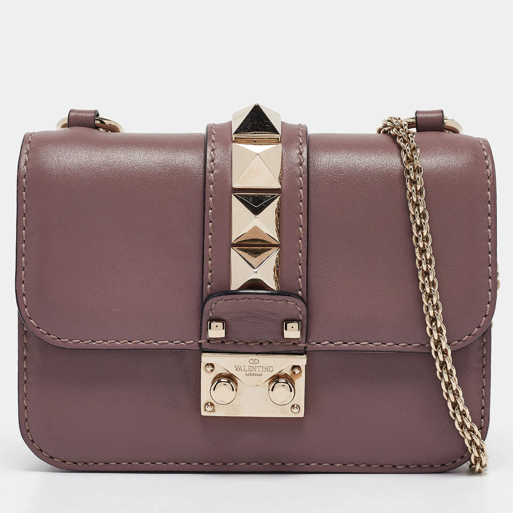 Valentino Mauve Leather Mini Glam Lock Flap Shoulder Bag