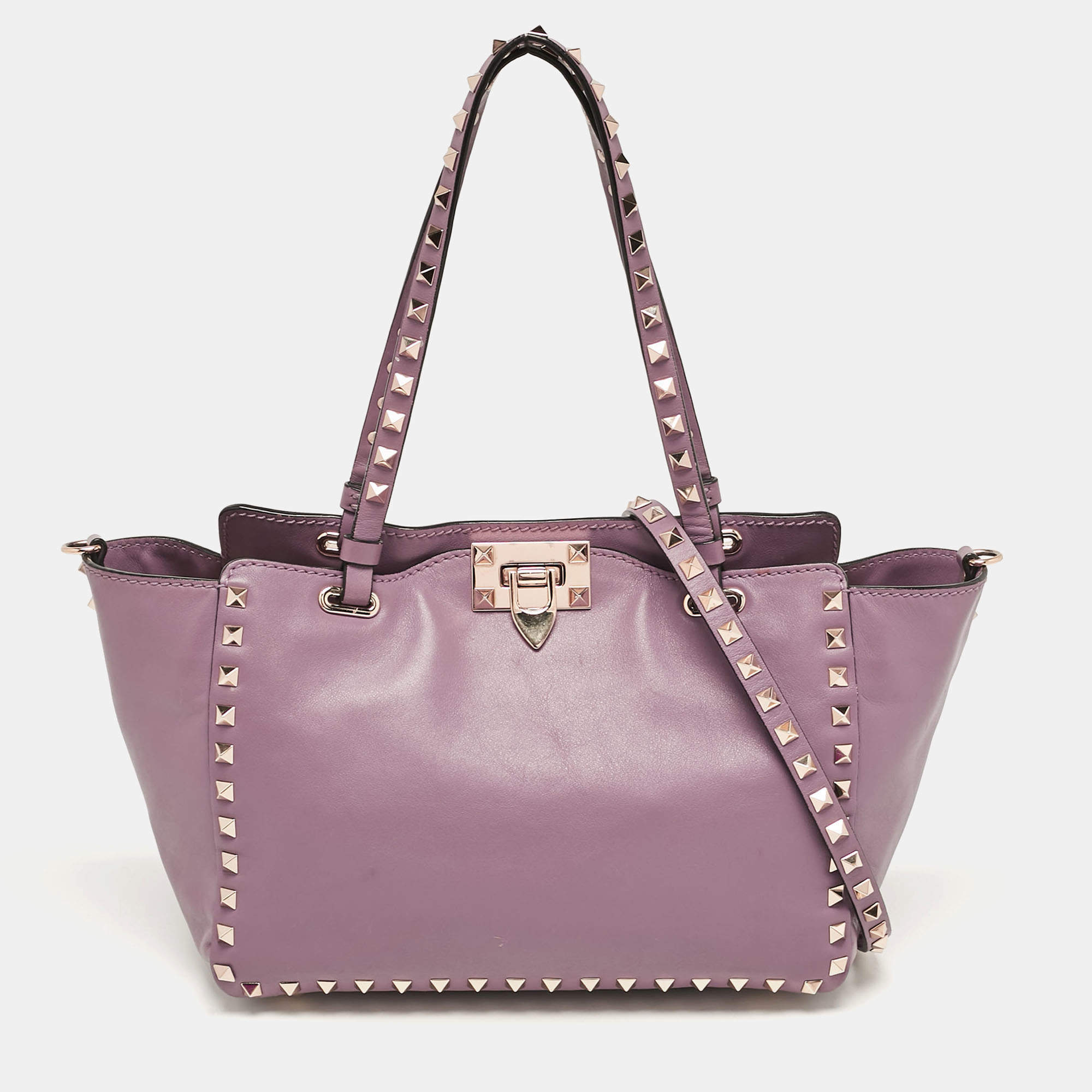 مملوكة مسبقًا Valentino Mauve Leather Small Rockstud Trapeze Tote