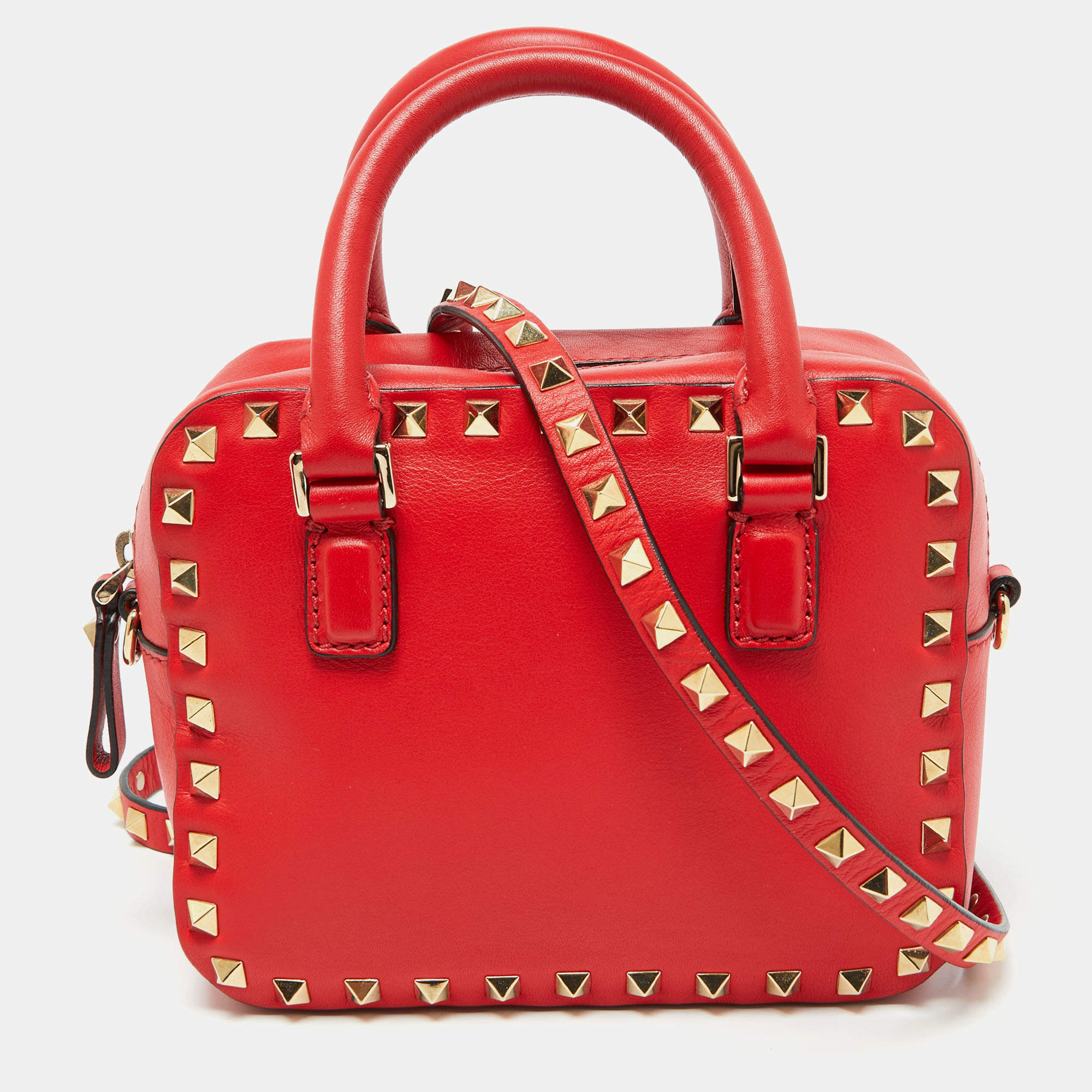 Valentino Red Leather Rockstud Camera Crossbody Bag