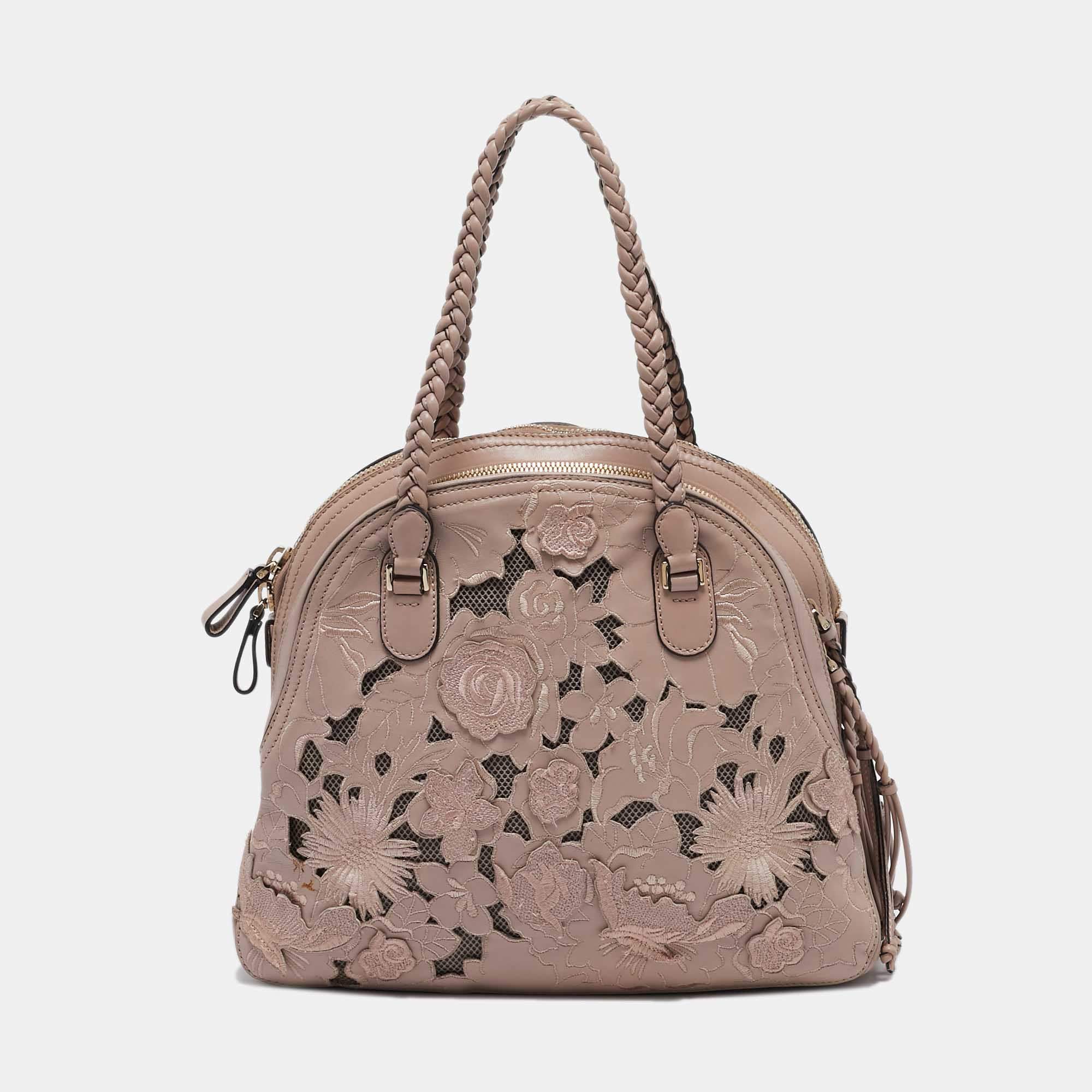 Valentino Old Rose Leather and Lace Dome Satchel