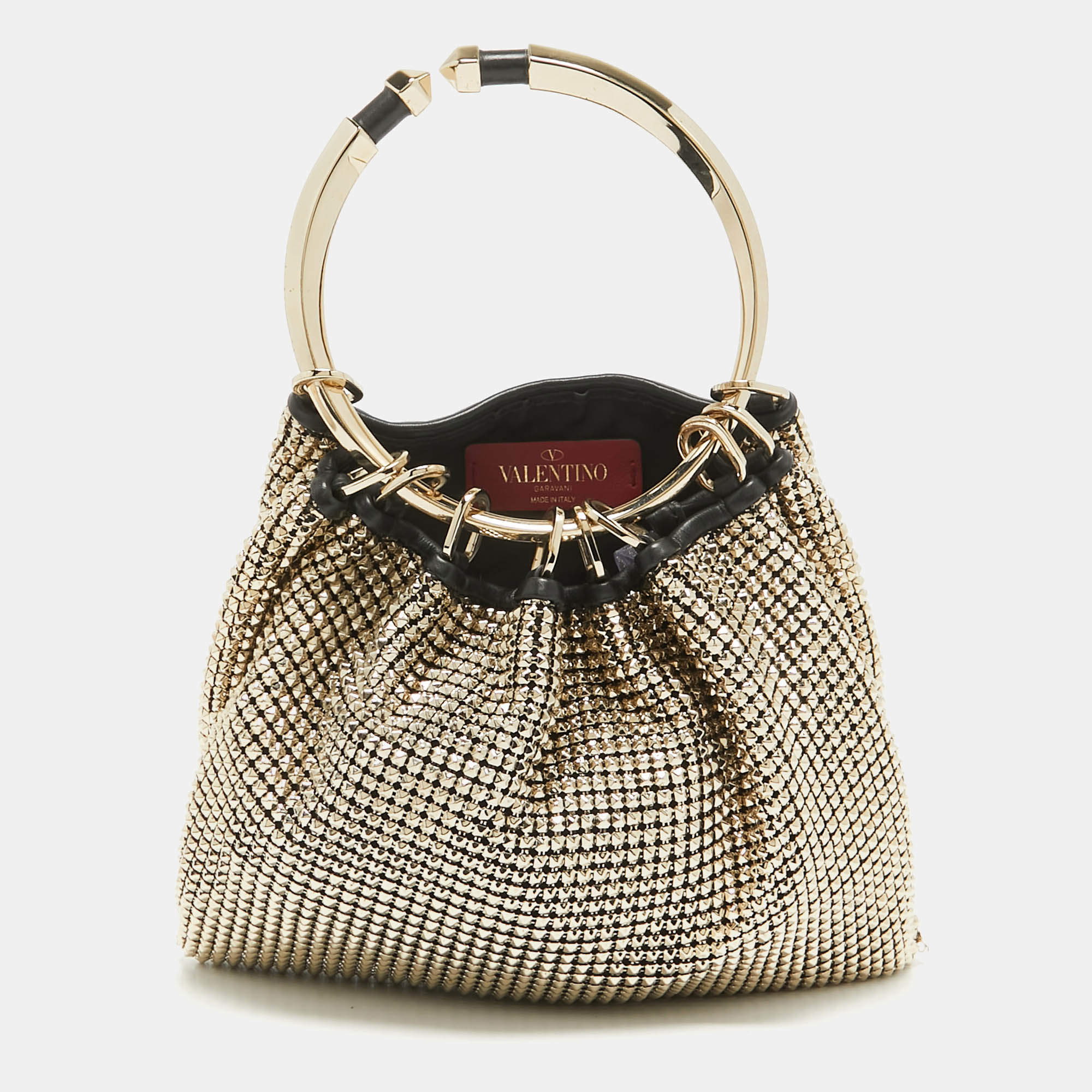 Pre Owned Valentino Gold Chainmail Bebop Ring Loop-Handle Clutch 
