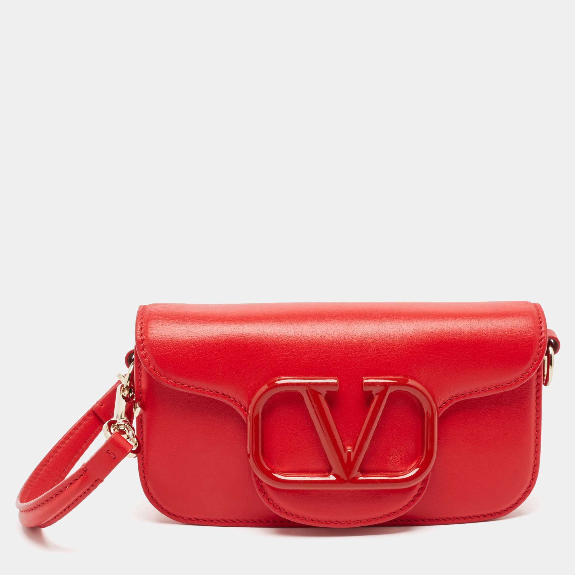 Pre Owned Valentino Red Leather VLogo Wristlet Clutch