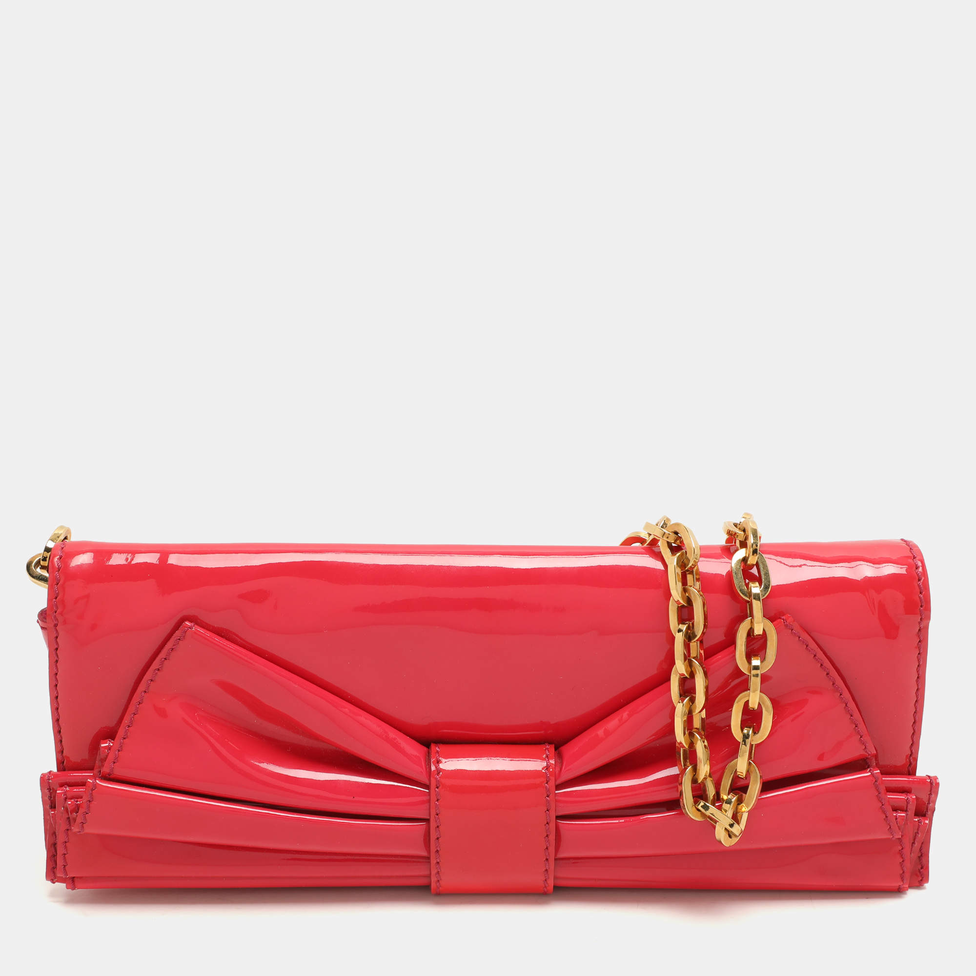 Valentino Pink Patent Leather Bow Chain Clutch