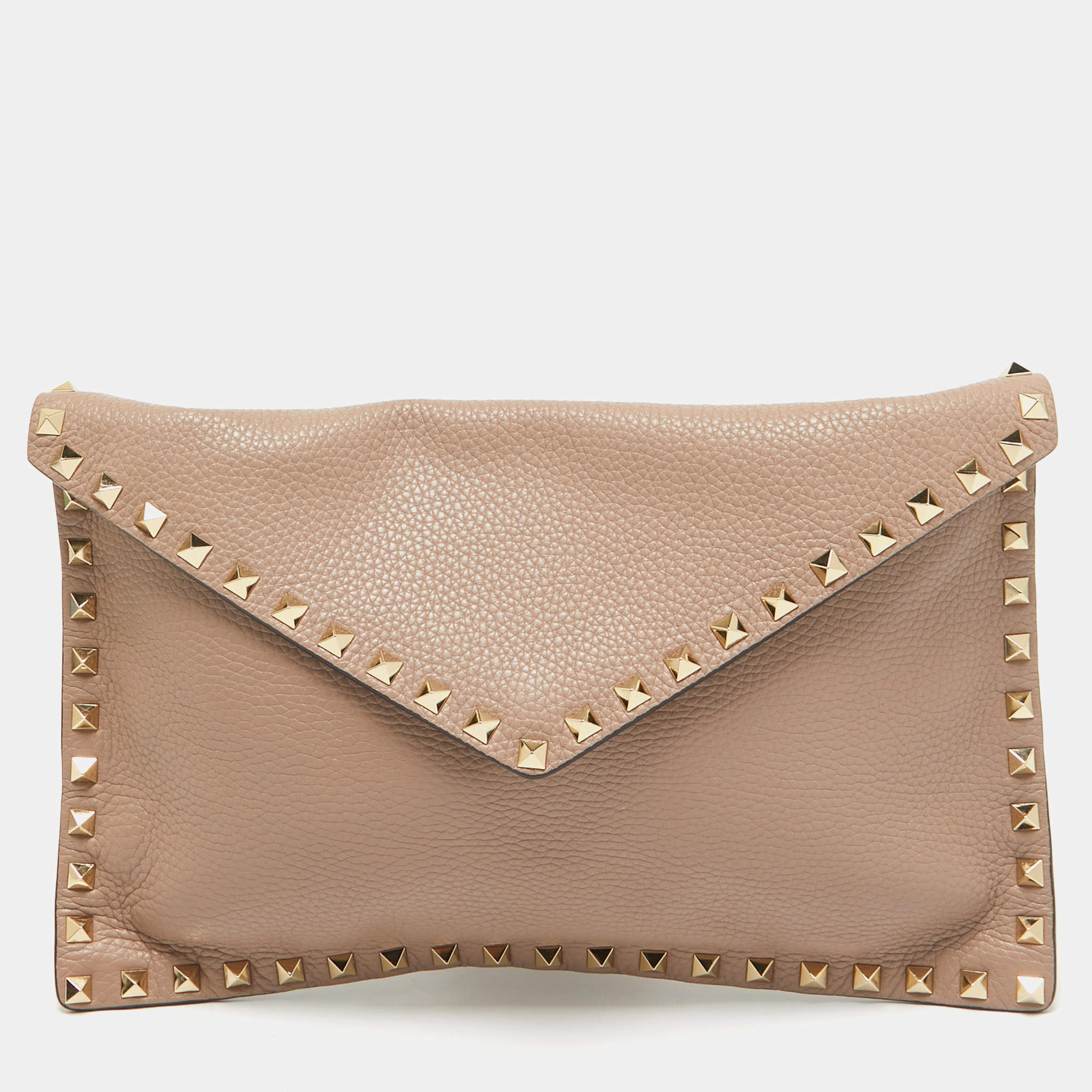 Pre Owned Valentino Dusty Pink Leather Rockstud Envelope Pouch