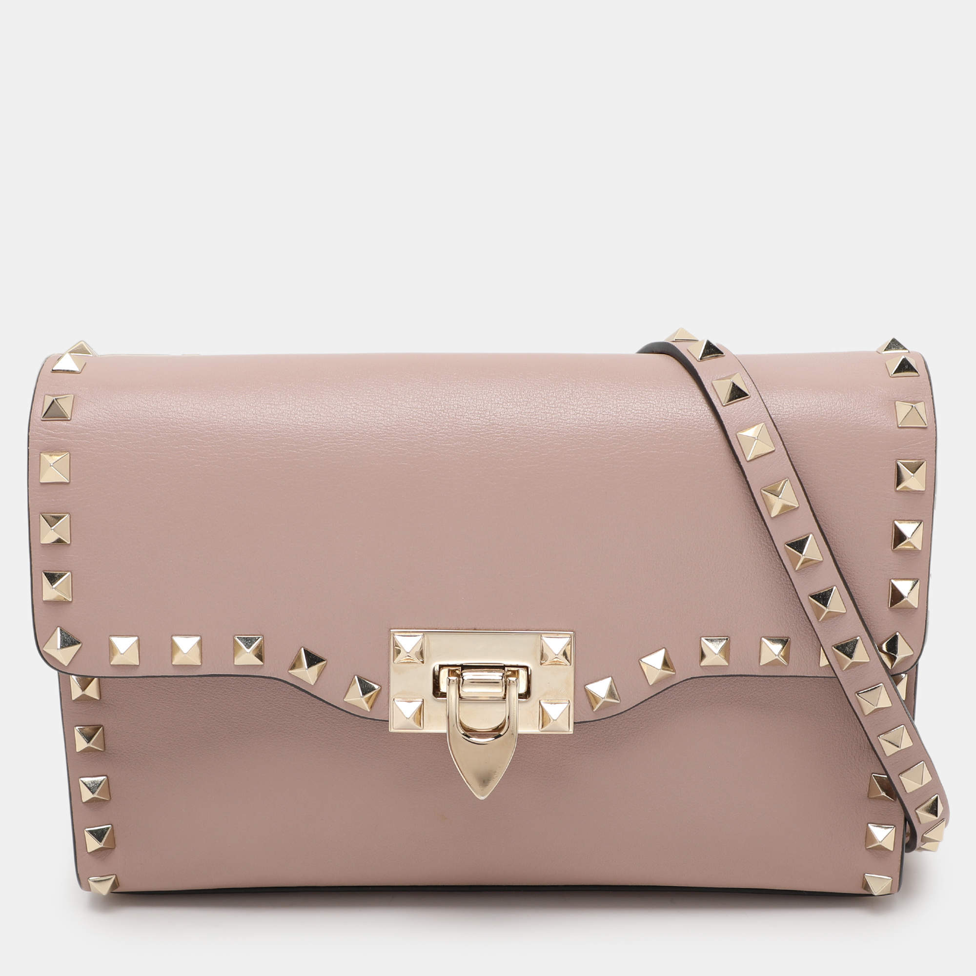 Pre Owned Valentino Beige Leather Rockstud Crossbody Bag