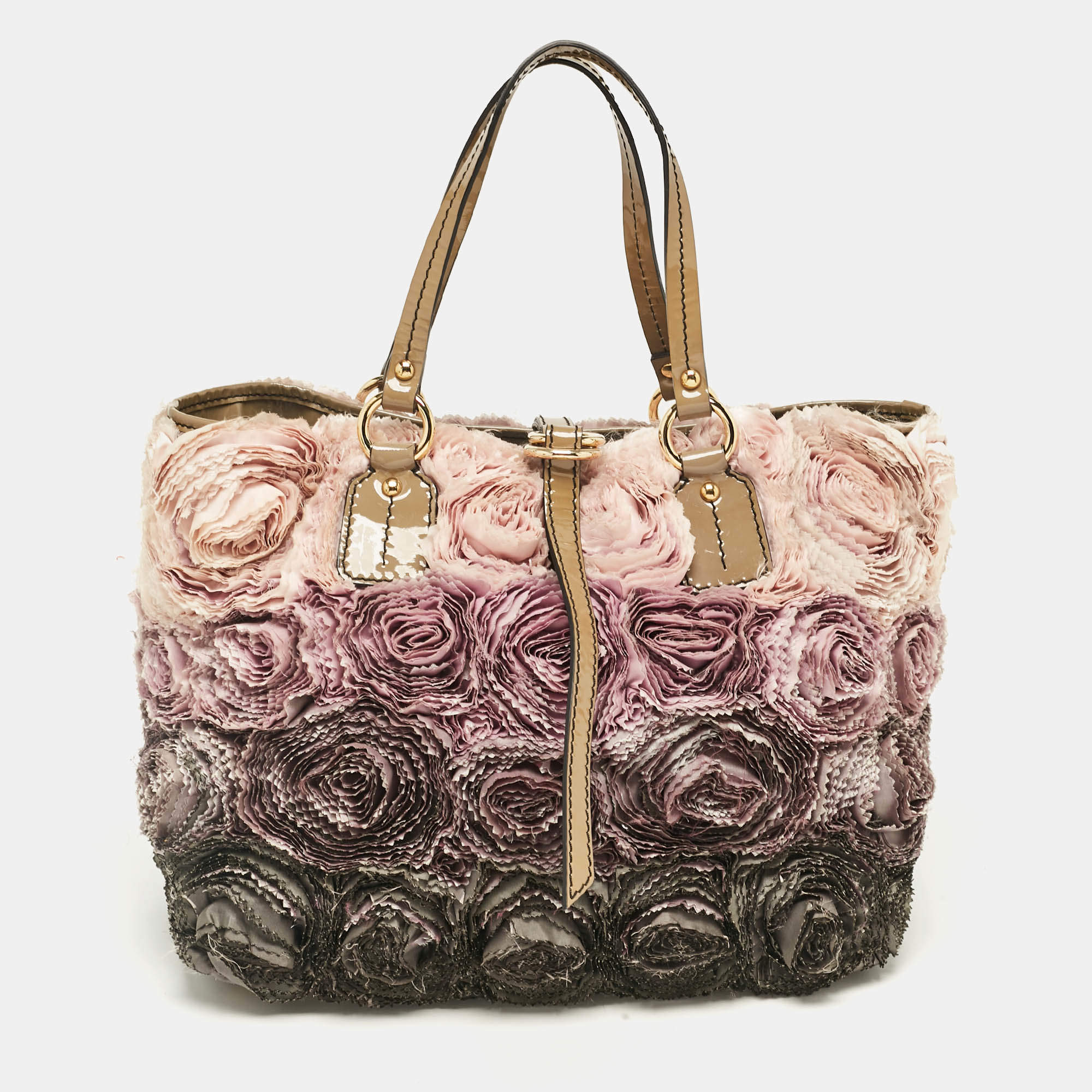 Pre Owned Valentino Multicolor Patent Leather and Satin Rosier Tote