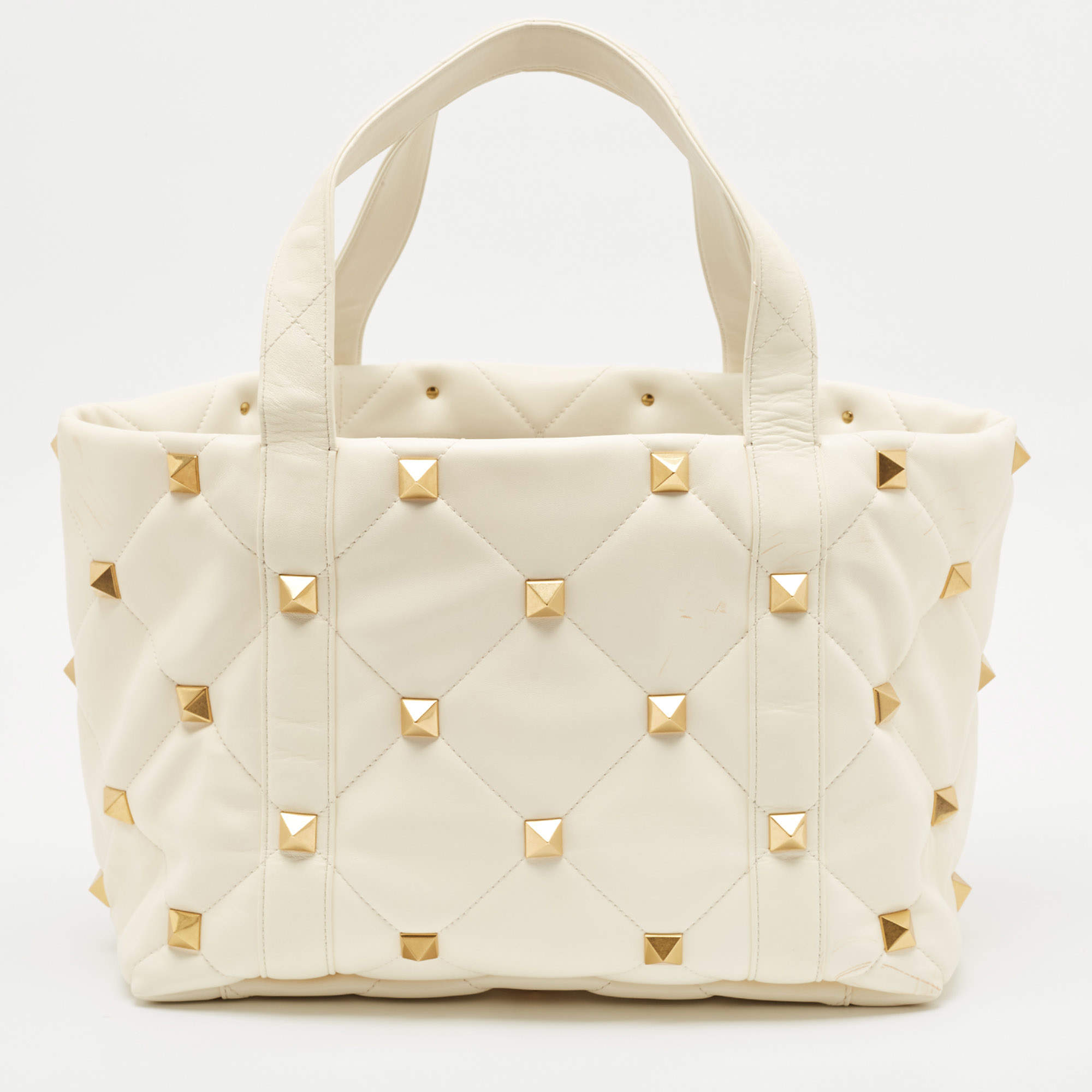 Valentino Off White Leather Roman Stud Shopper Tote